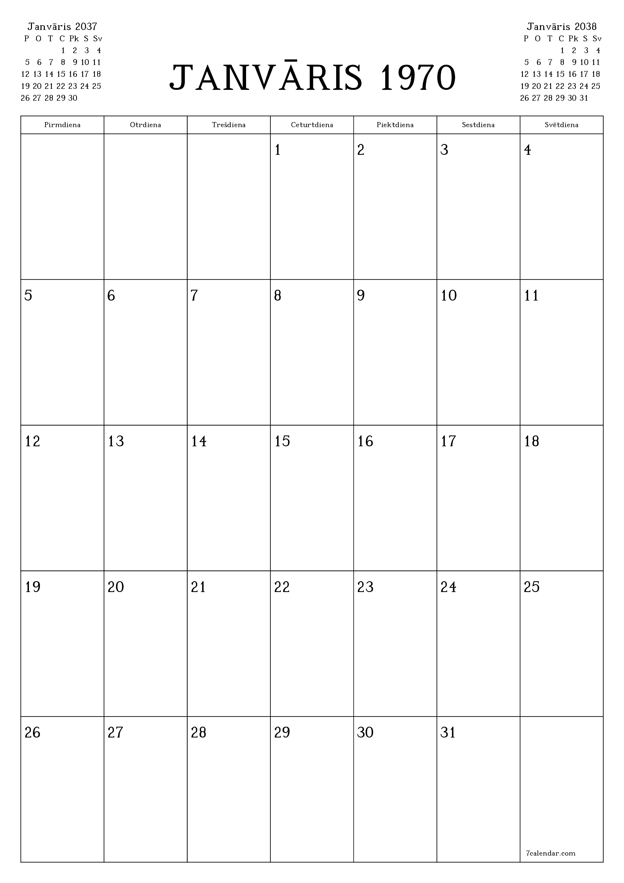 izdrukājams sienas kalendāra veidne bezmaksas vertikāli Mēneša plānotājs kalendārs Decembris (Dec) 2037