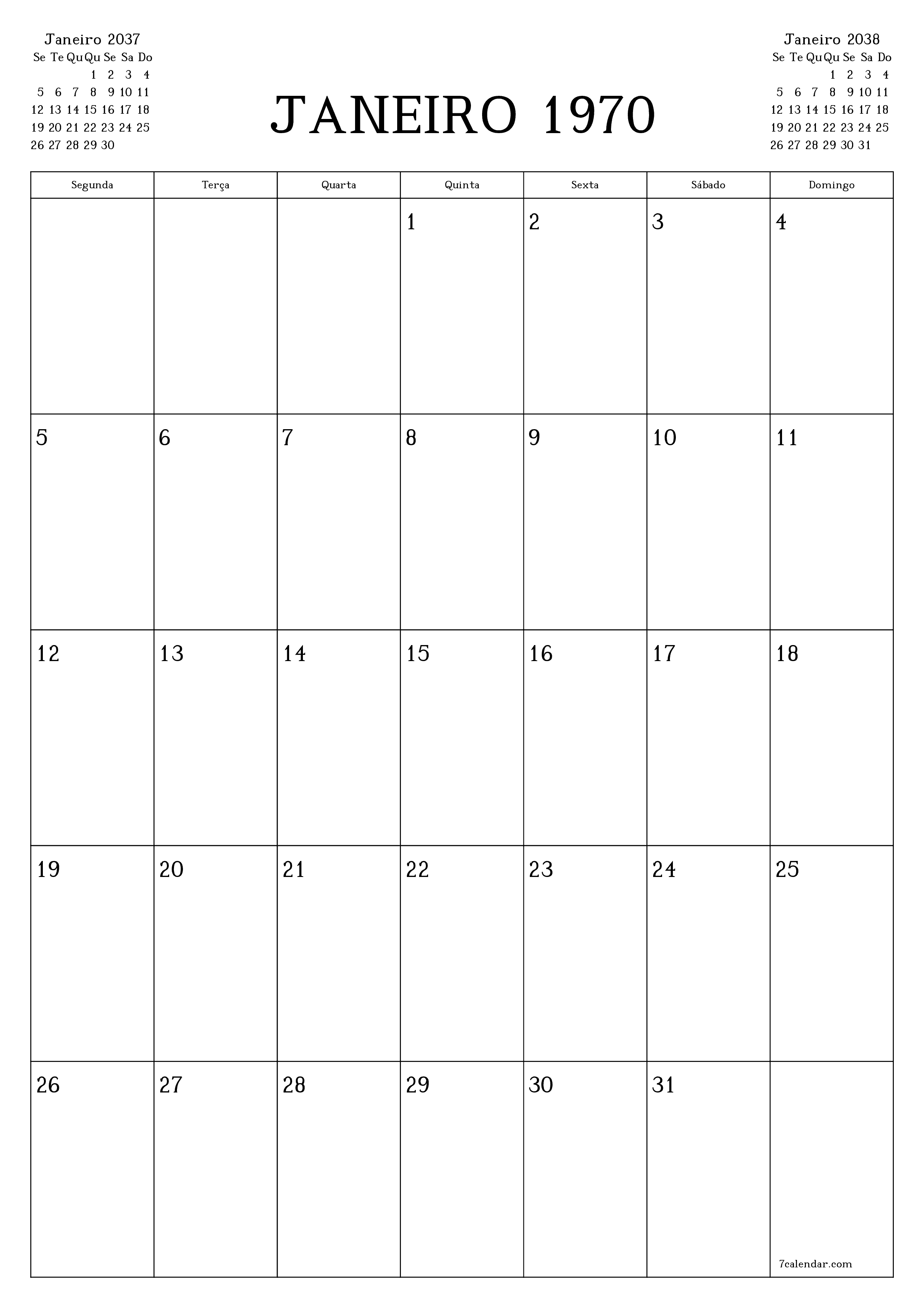  para impressão de parede modelo de grátisvertical Mensal planejador calendário Dezembro (Dez) 2037