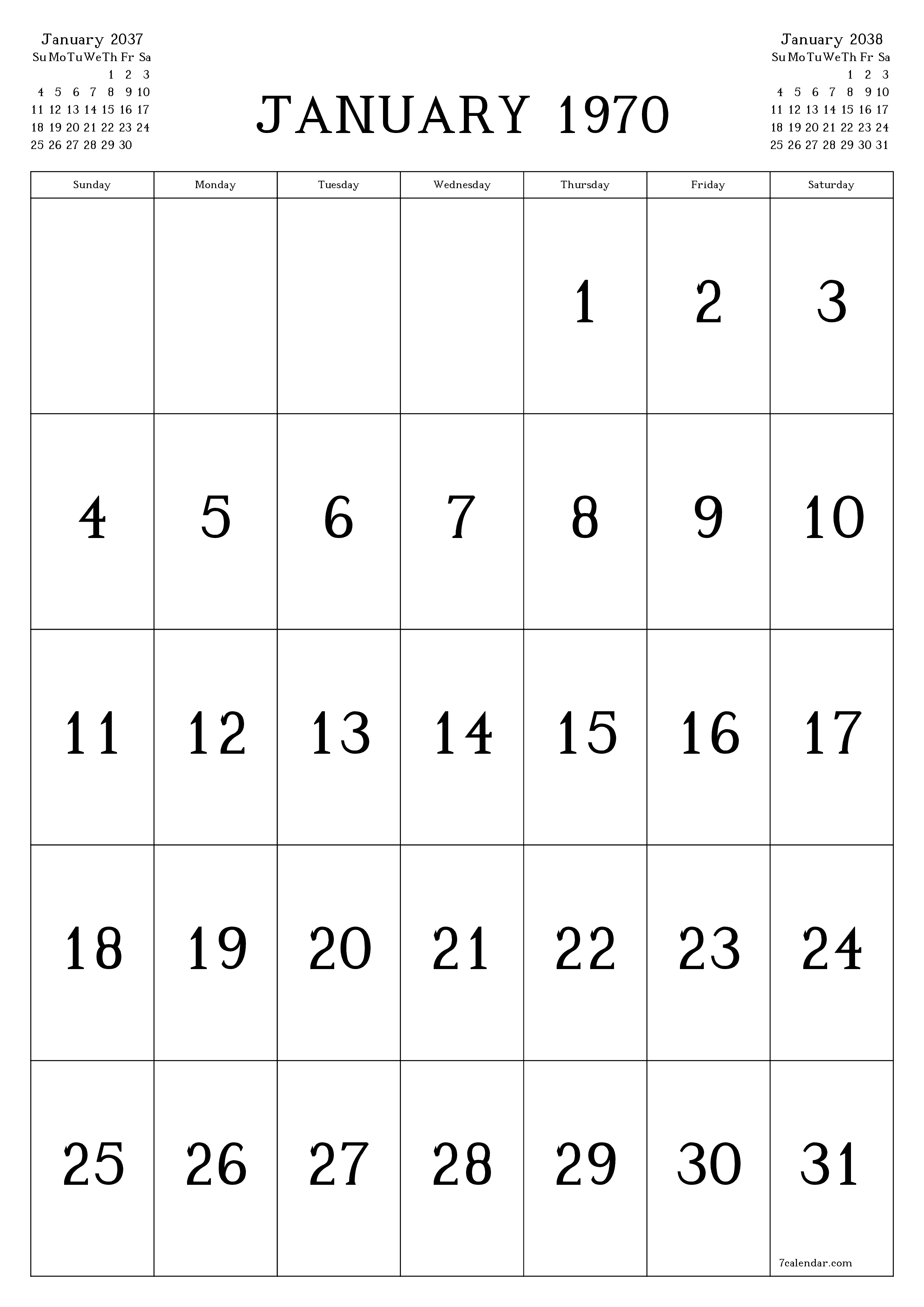 Blank calendar December 2037