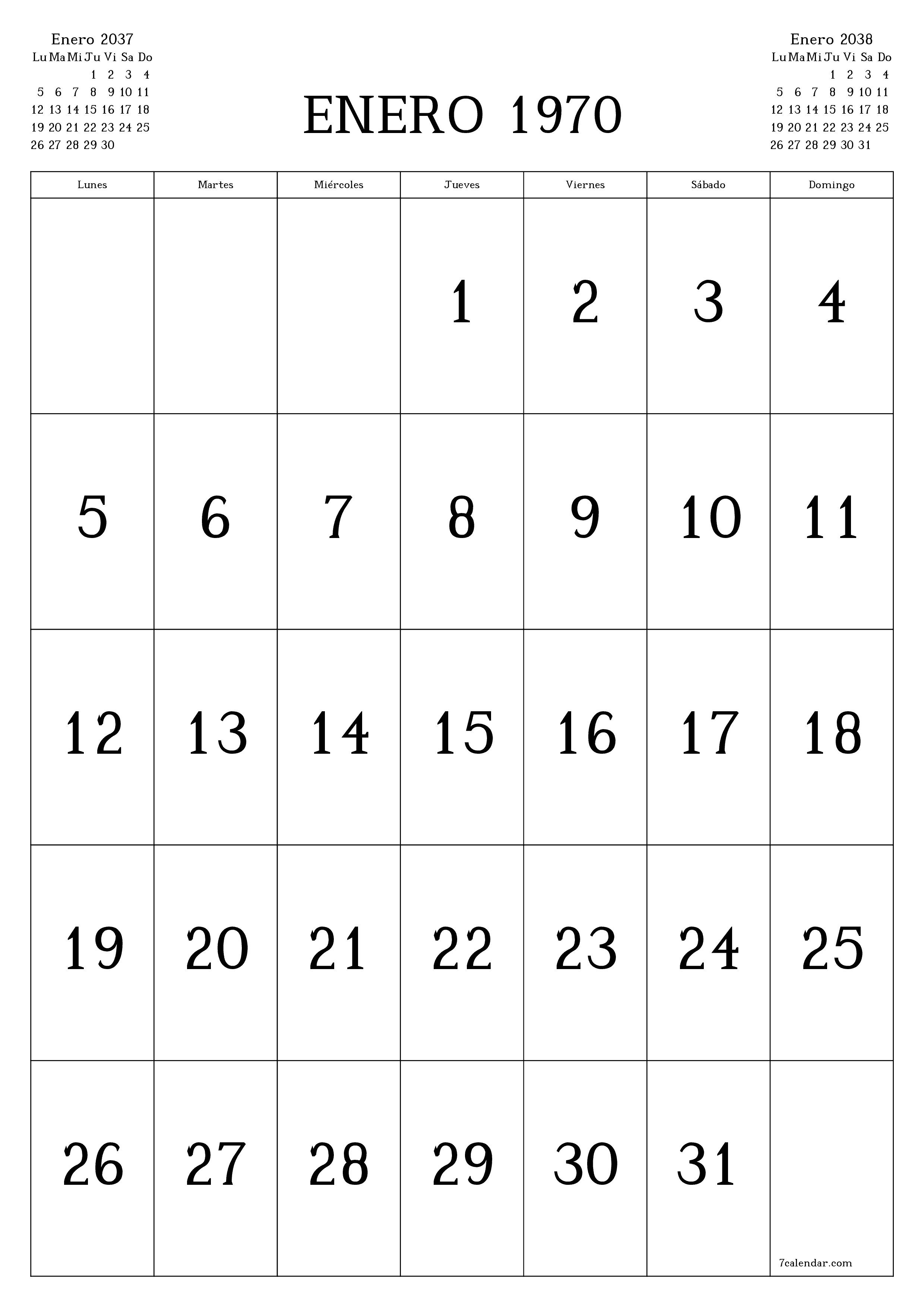  imprimible de pared plantilla de gratisvertical Mensual calendario Diciembre (Dic) 2037