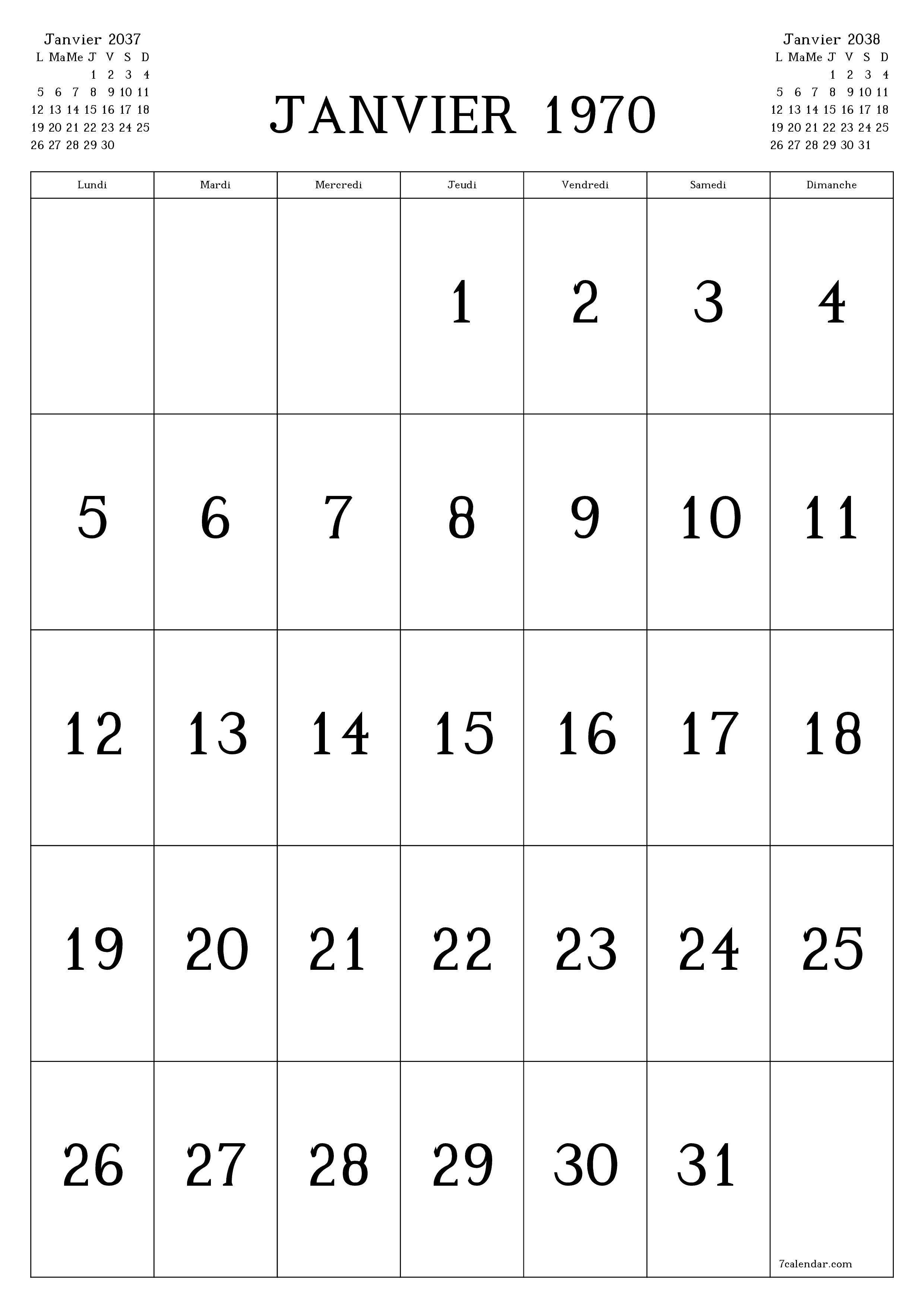  imprimable mural modèle de gratuitverticale Mensuel calendrier Décembre (Déc) 2037