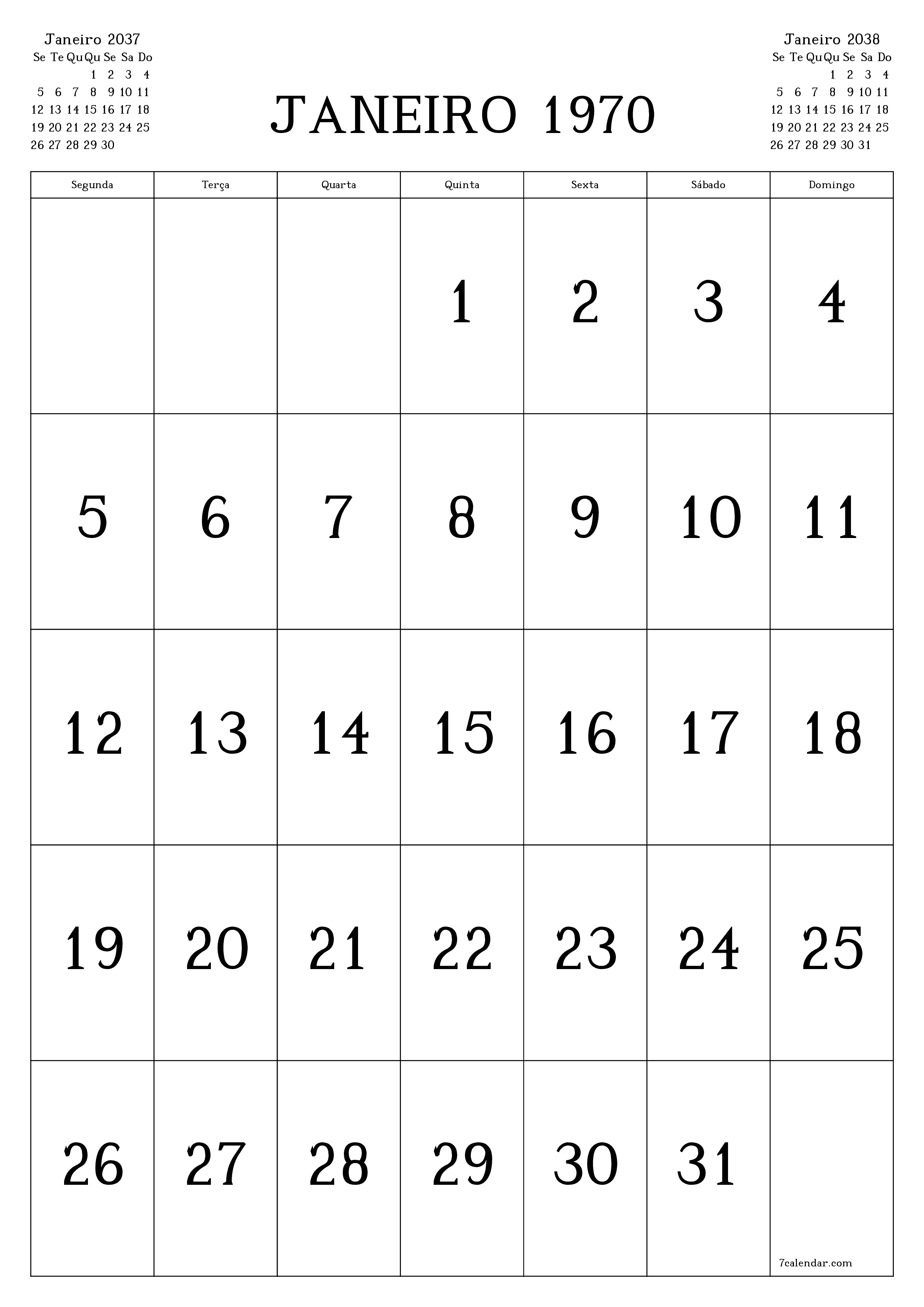  para impressão de parede modelo de grátisvertical Mensal calendário Dezembro (Dez) 2037