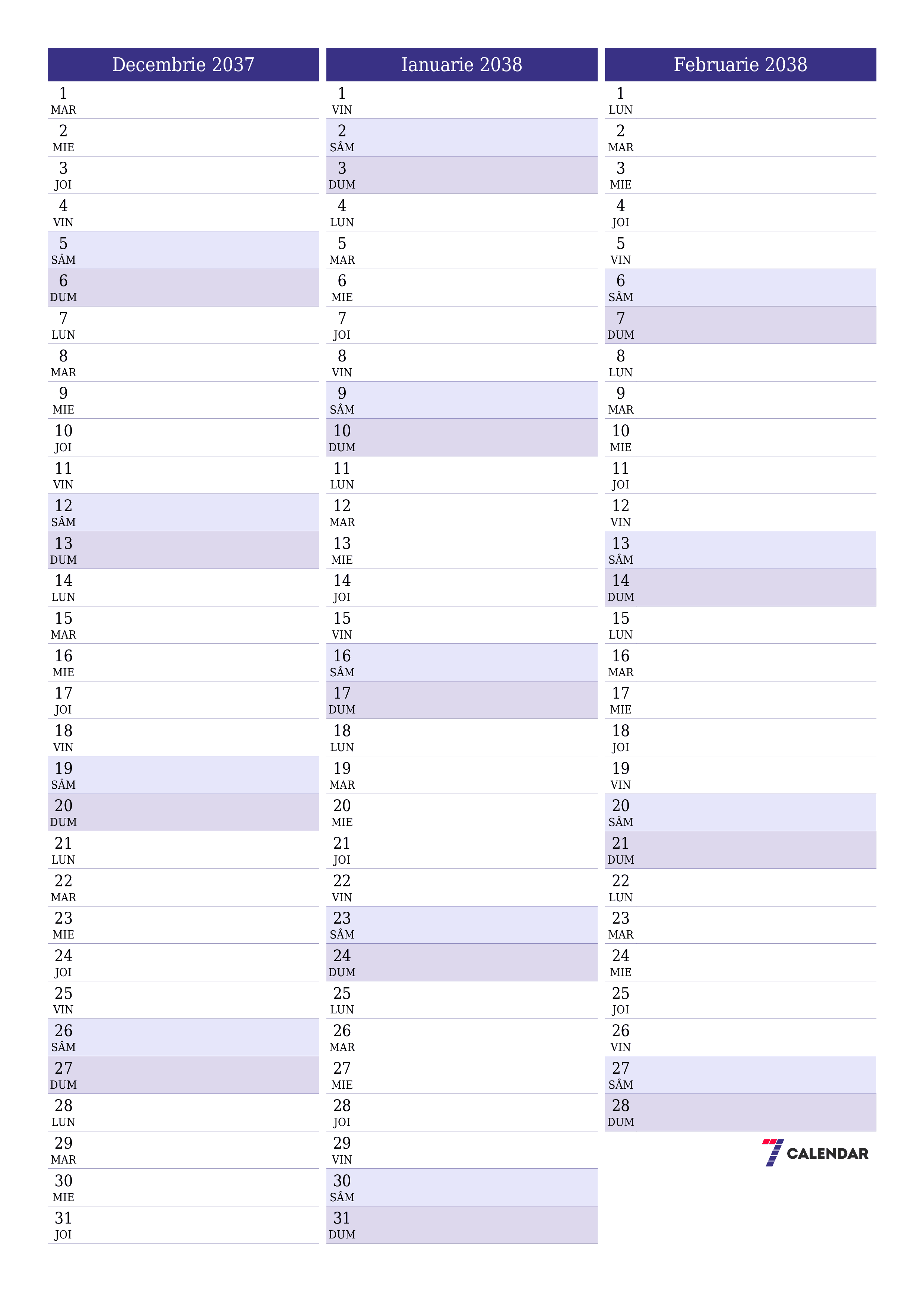  imprimabil de perete șablon de gratuitvertical Lunar planificator calendar Decembrie (Dec) 2037