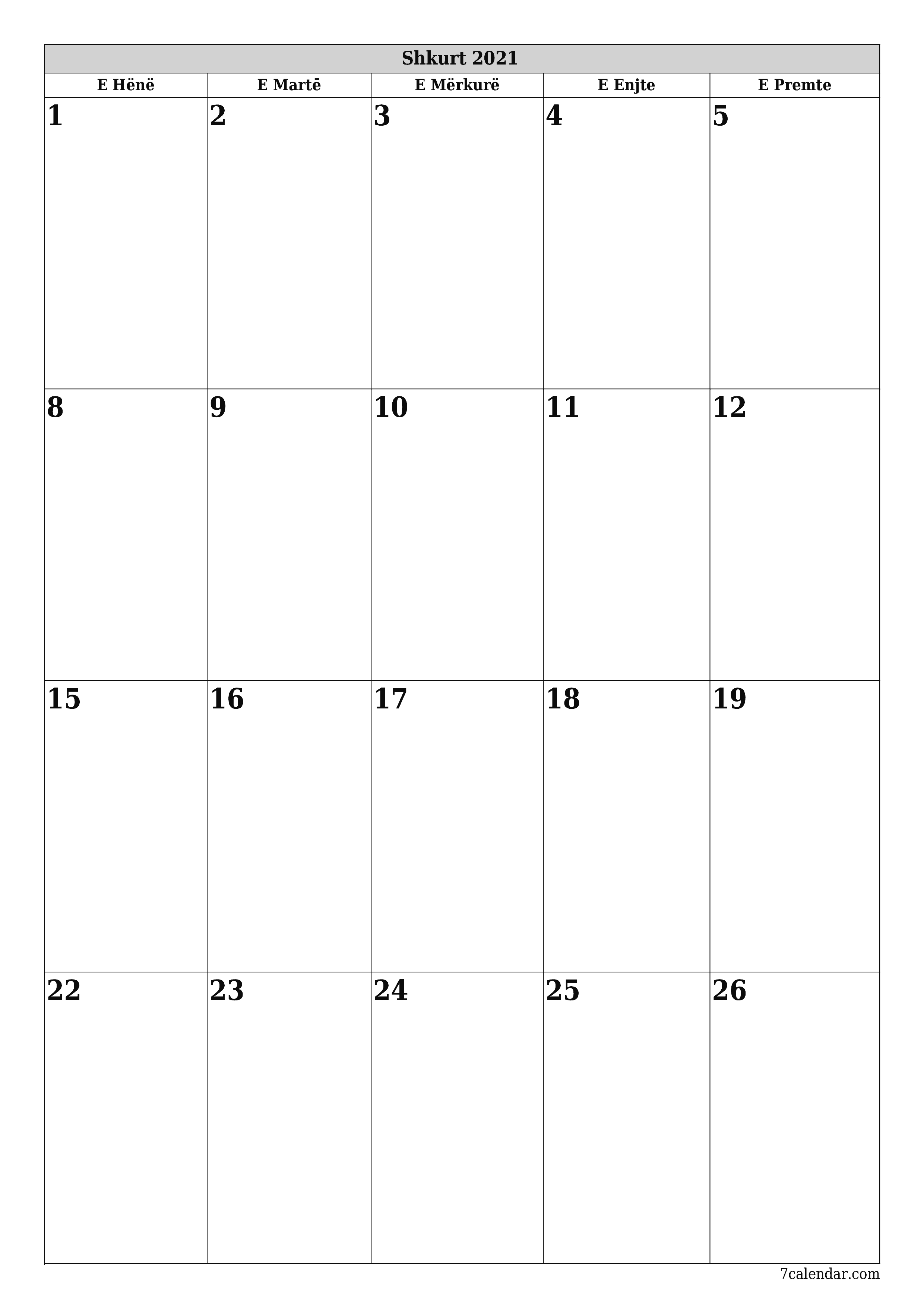 Planifikuesi i zbrazët i kalendarit mujor për muajin Shkurt 2021 me shënime të ruajtura dhe të printuara në PDF PNG Albanian