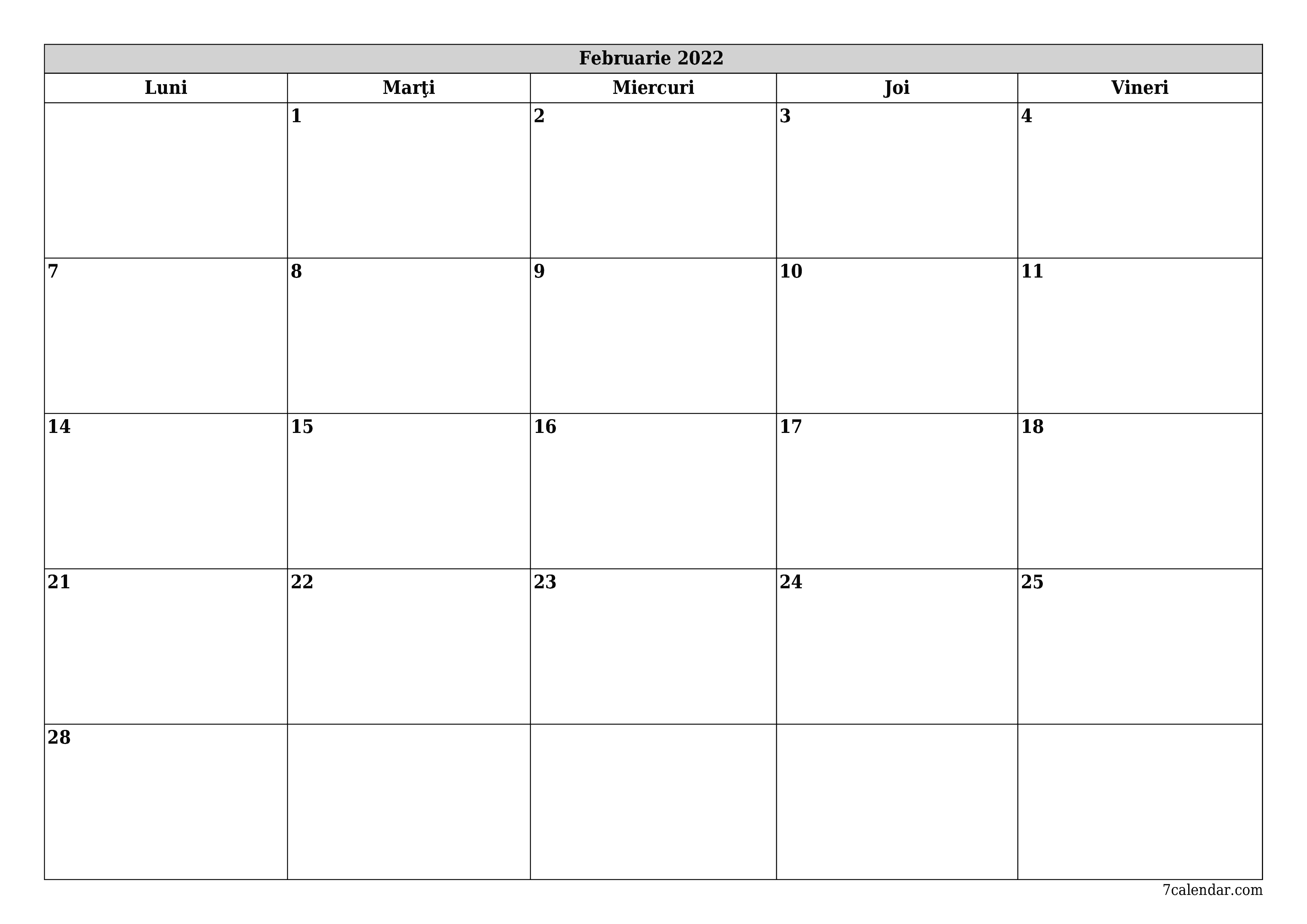  imprimabil de perete șablon de gratuitorizontală Lunar planificator calendar Februarie (Feb) 2022