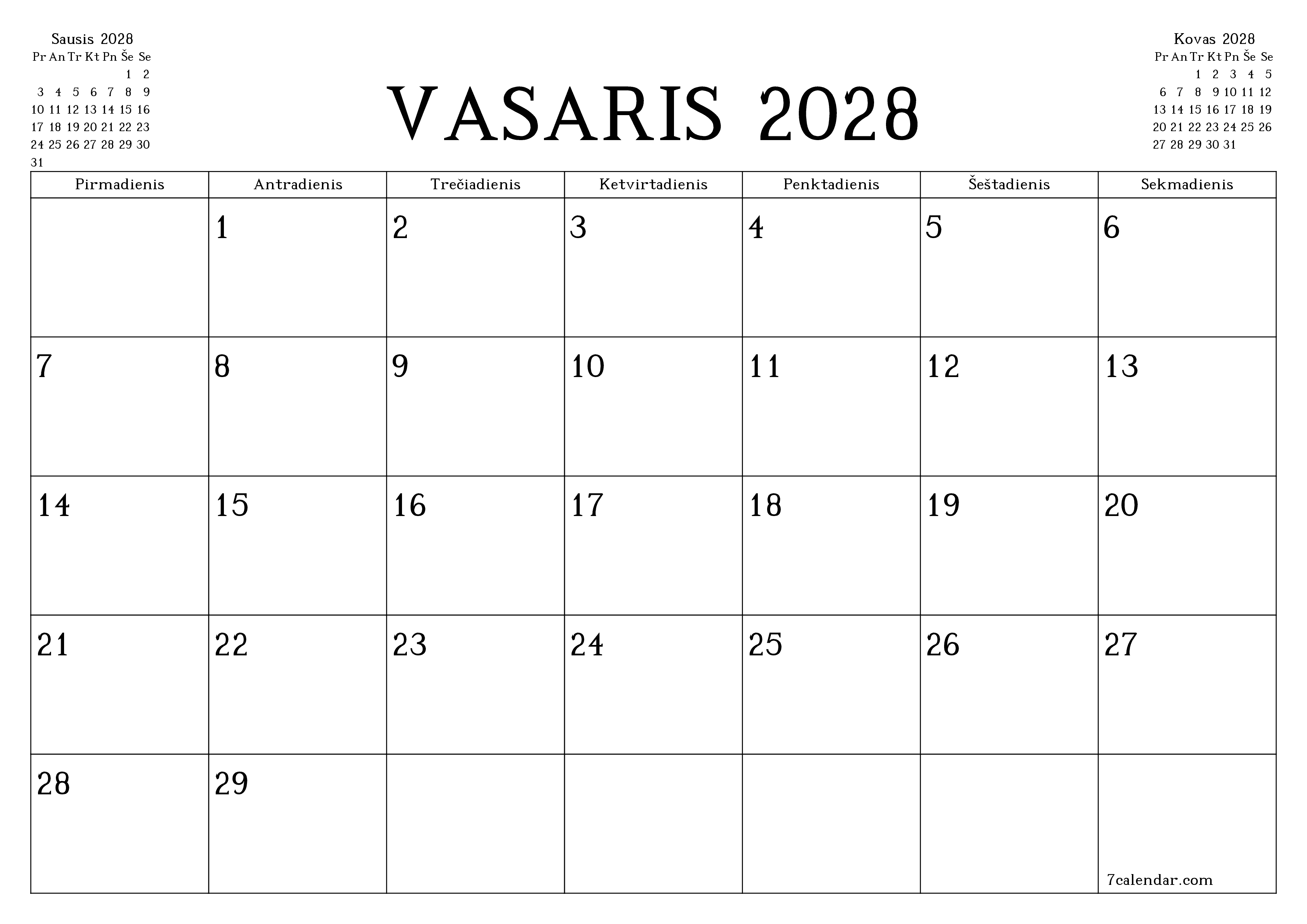 Ištuštinti mėnesio Vasaris 2028 mėnesio planavimo priemonę su užrašais, išsaugoti ir atsispausdinti PDF formate PNG Lithuanian