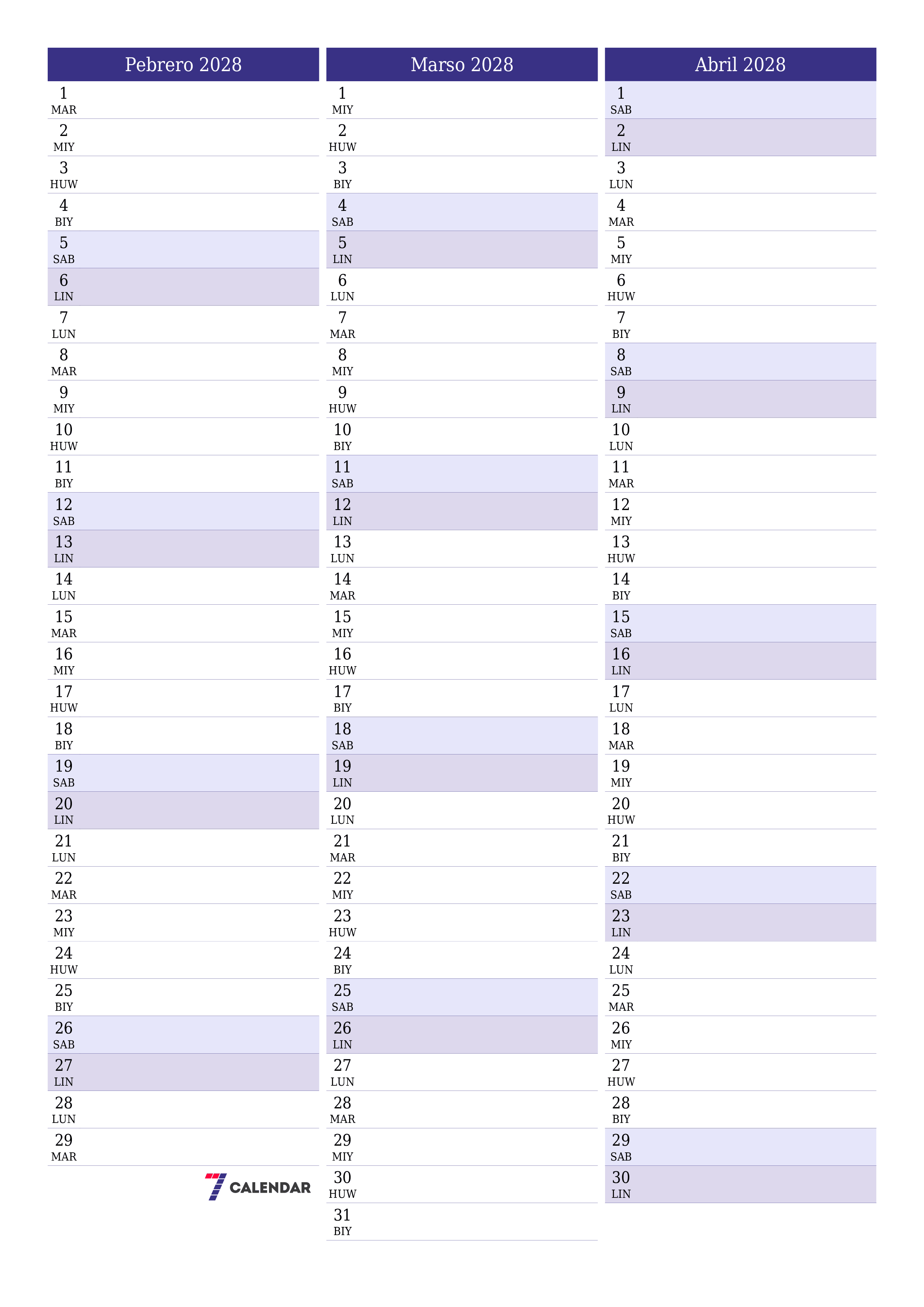 Walang laman na buwanang tagaplano para sa buwan na Pebrero 2028 na may mga tala, i-save at i-print sa PDF PNG Filipino
