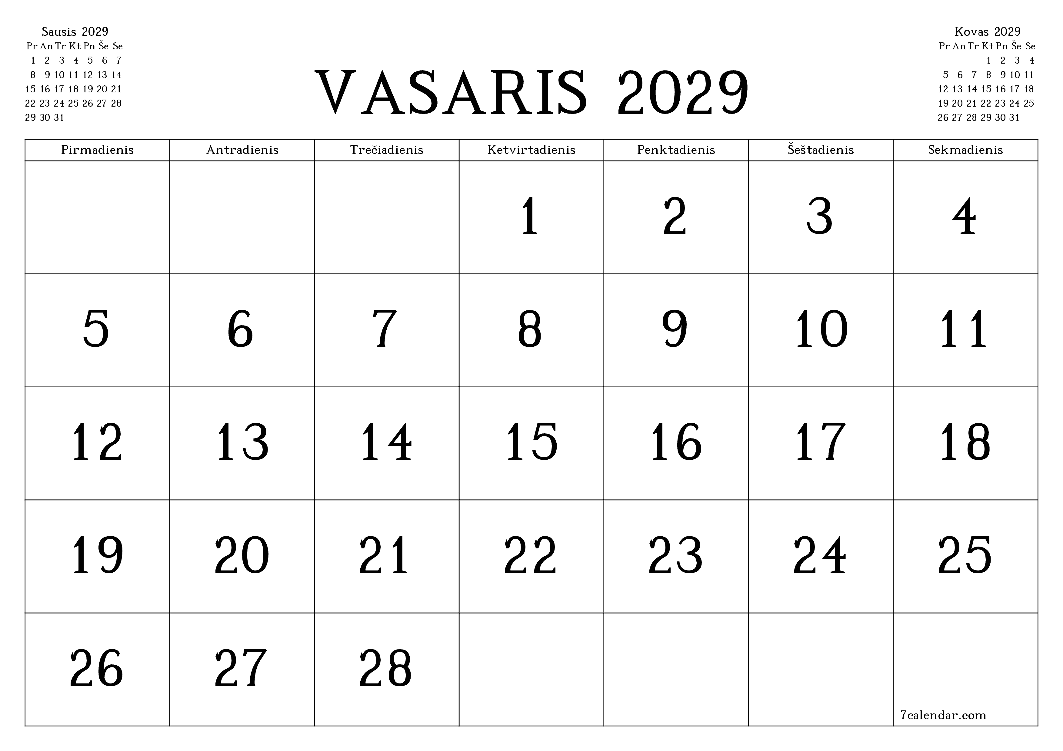 Ištuštinti mėnesio Vasaris 2029 mėnesio planavimo priemonę su užrašais, išsaugoti ir atsispausdinti PDF formate PNG Lithuanian