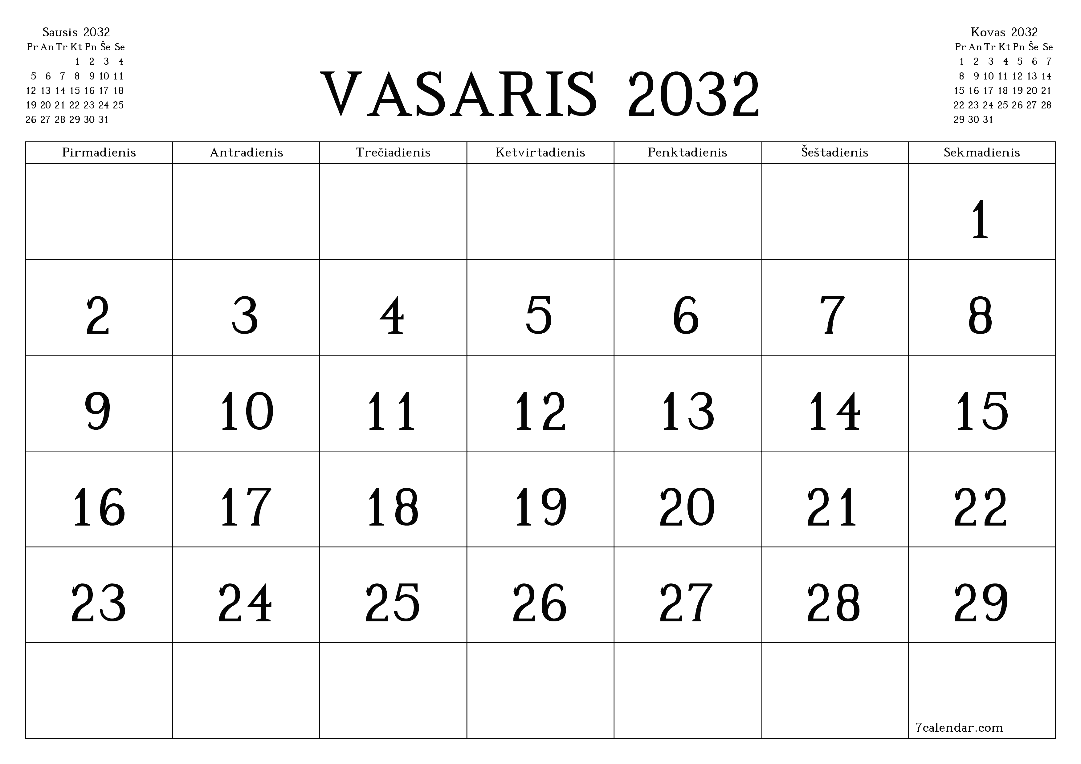 Ištuštinti mėnesio Vasaris 2032 mėnesio planavimo priemonę su užrašais, išsaugoti ir atsispausdinti PDF formate PNG Lithuanian