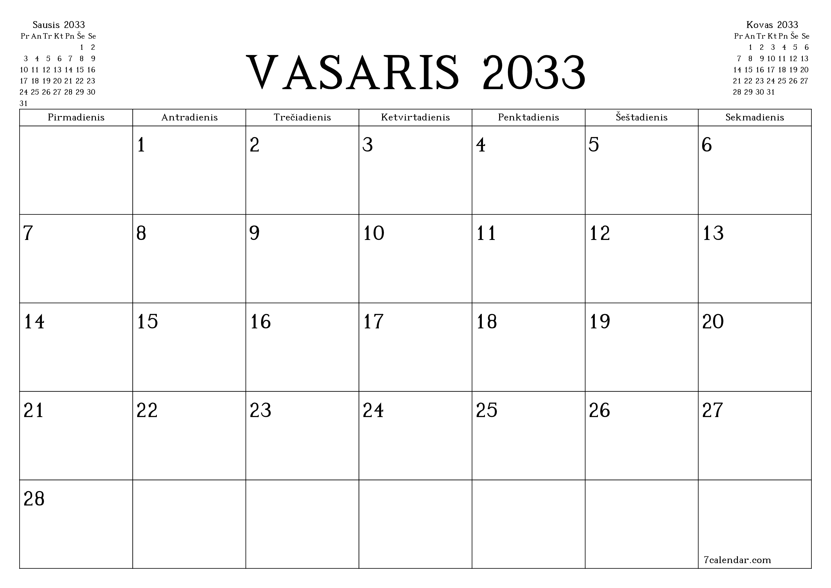 Ištuštinti mėnesio Vasaris 2033 mėnesio planavimo priemonę su užrašais, išsaugoti ir atsispausdinti PDF formate PNG Lithuanian