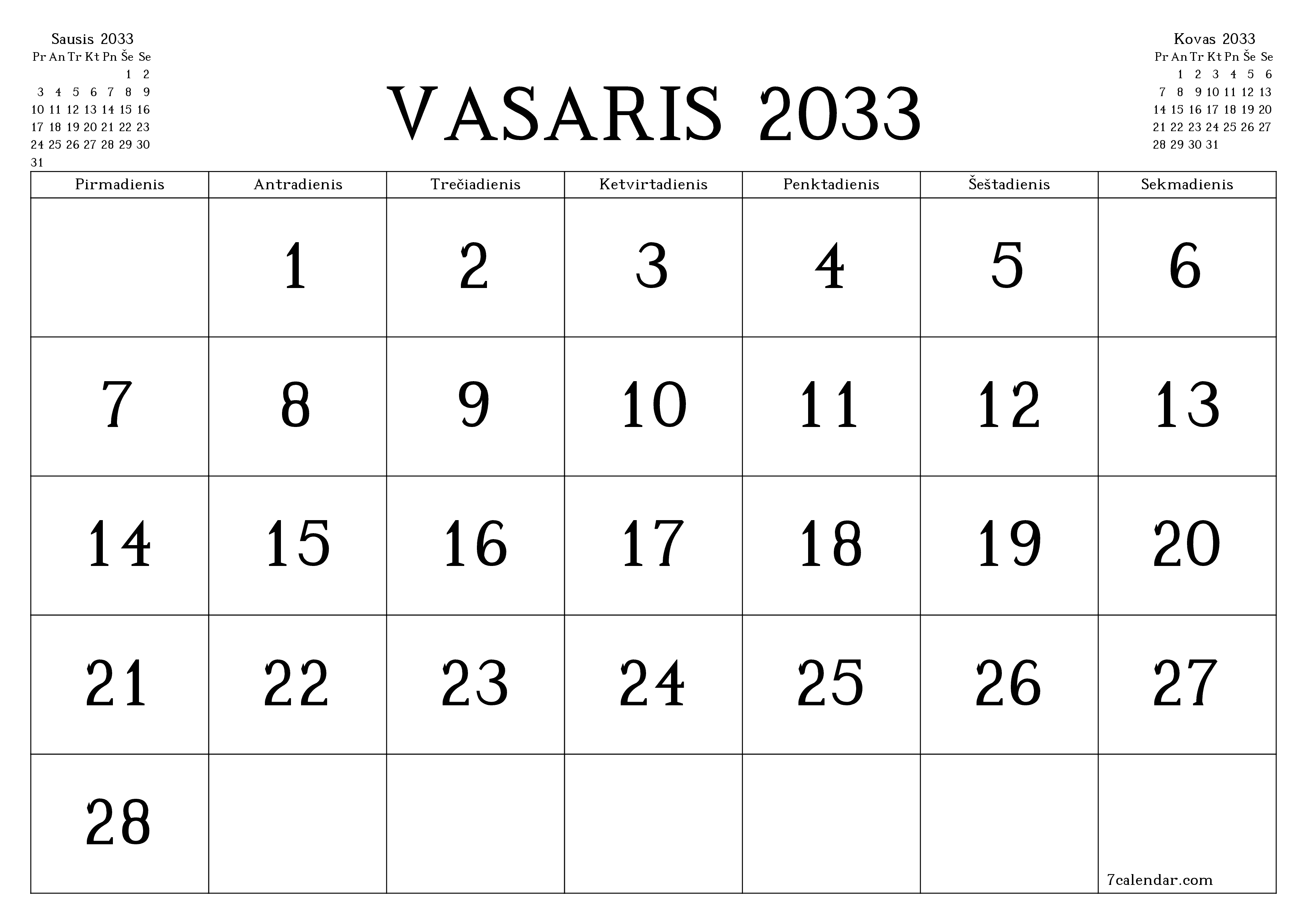 Ištuštinti mėnesio Vasaris 2033 mėnesio planavimo priemonę su užrašais, išsaugoti ir atsispausdinti PDF formate PNG Lithuanian