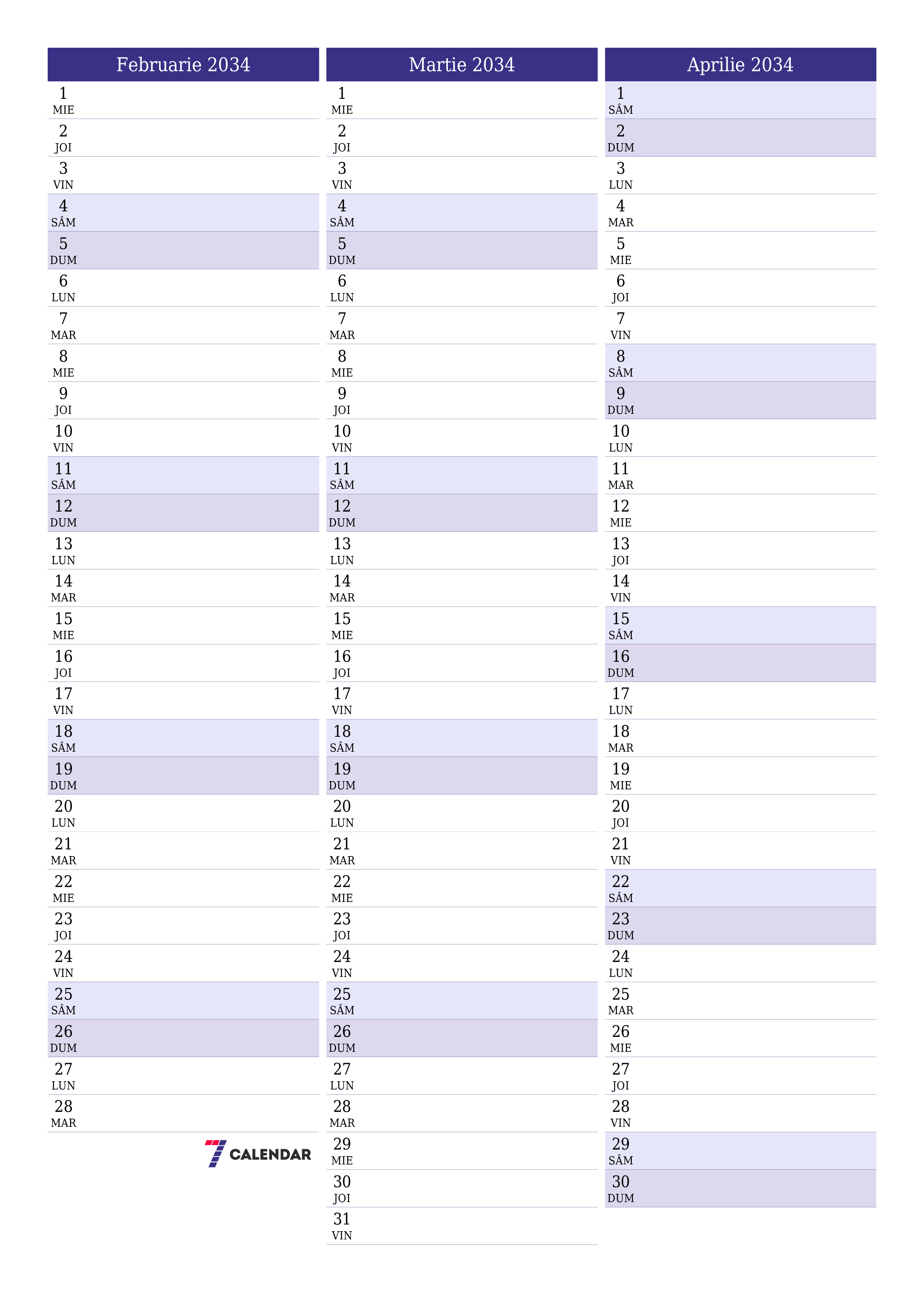  imprimabil de perete șablon de gratuitvertical Lunar planificator calendar Februarie (Feb) 2034