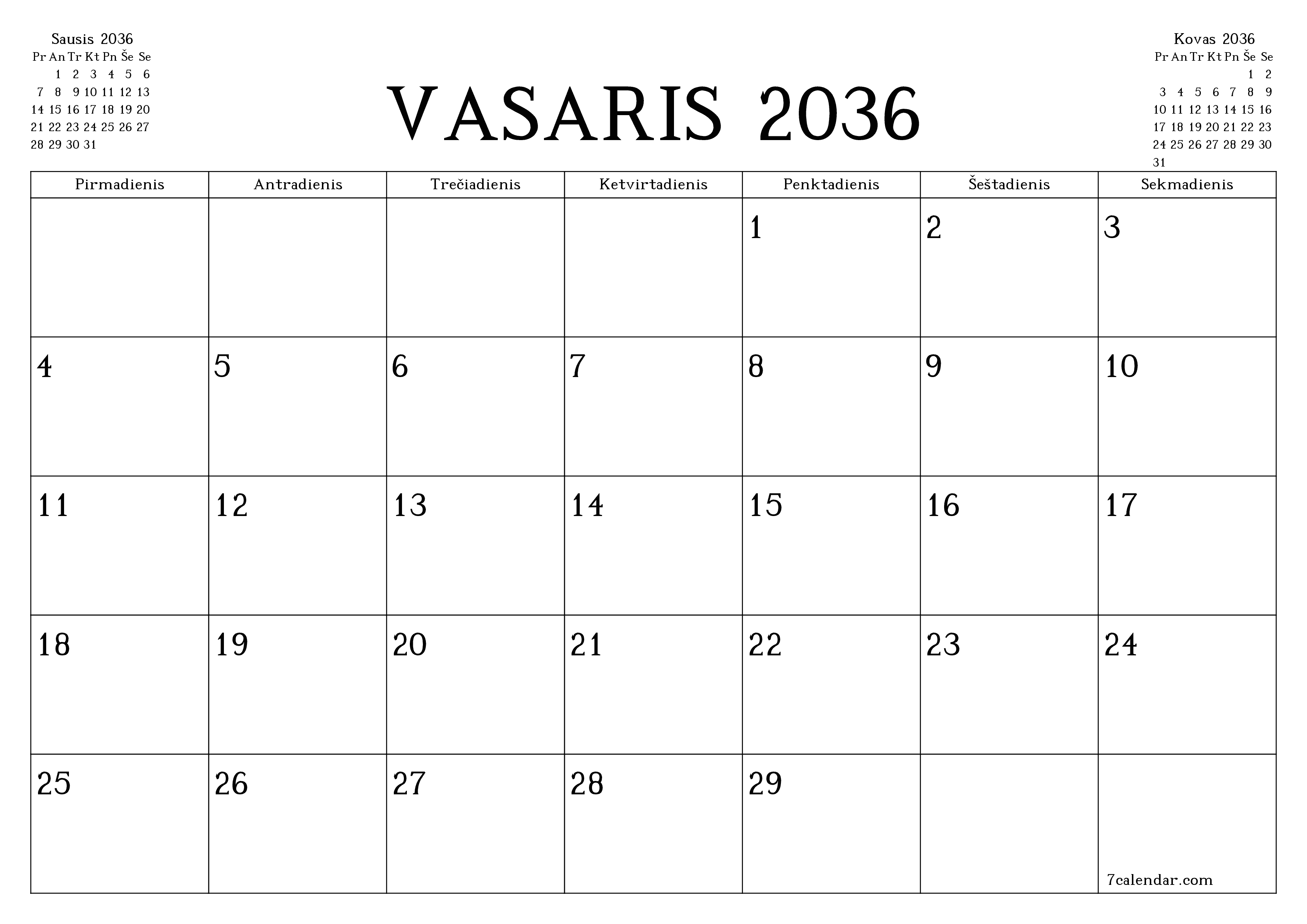 Ištuštinti mėnesio Vasaris 2036 mėnesio planavimo priemonę su užrašais, išsaugoti ir atsispausdinti PDF formate PNG Lithuanian