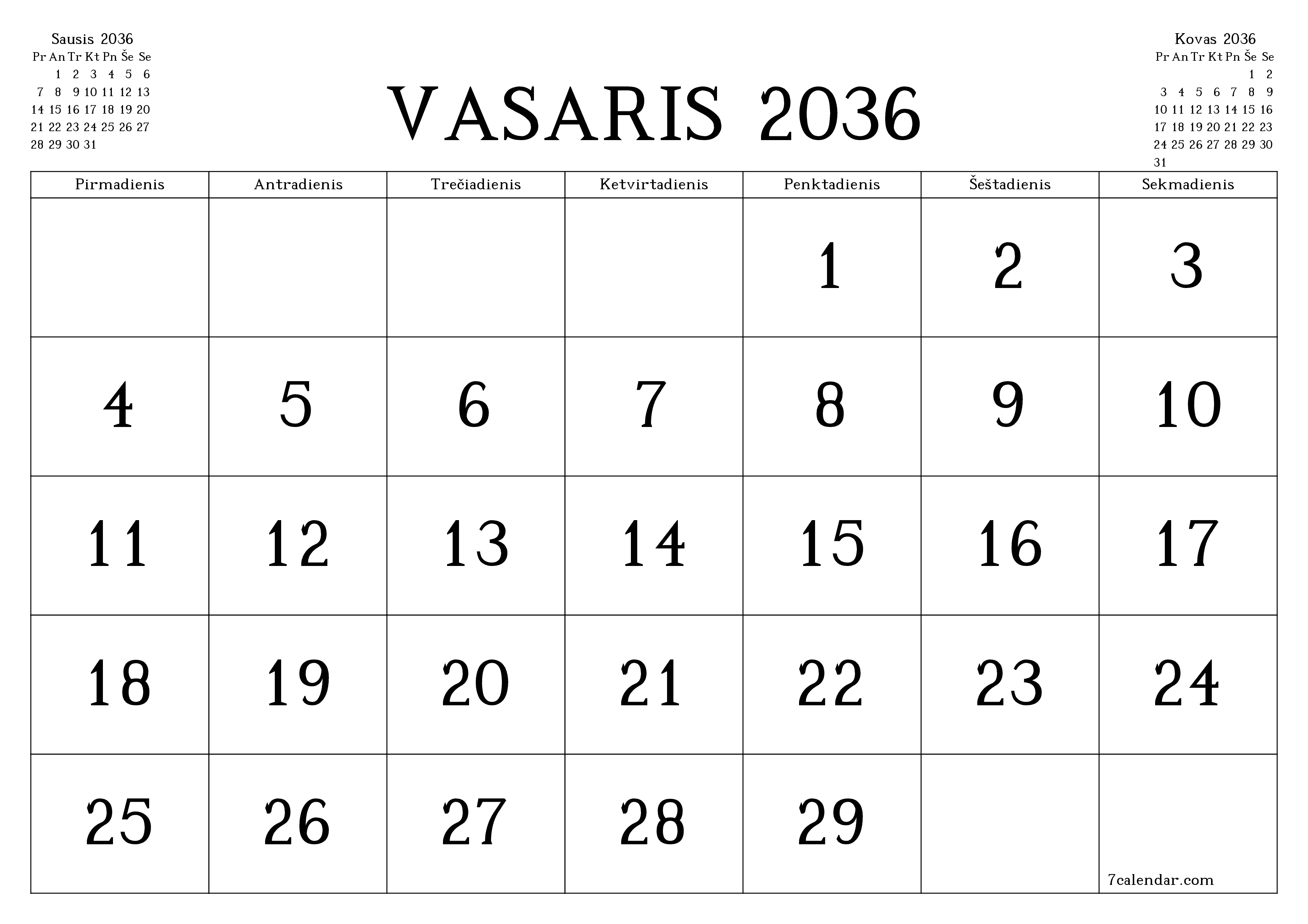 Ištuštinti mėnesio Vasaris 2036 mėnesio planavimo priemonę su užrašais, išsaugoti ir atsispausdinti PDF formate PNG Lithuanian