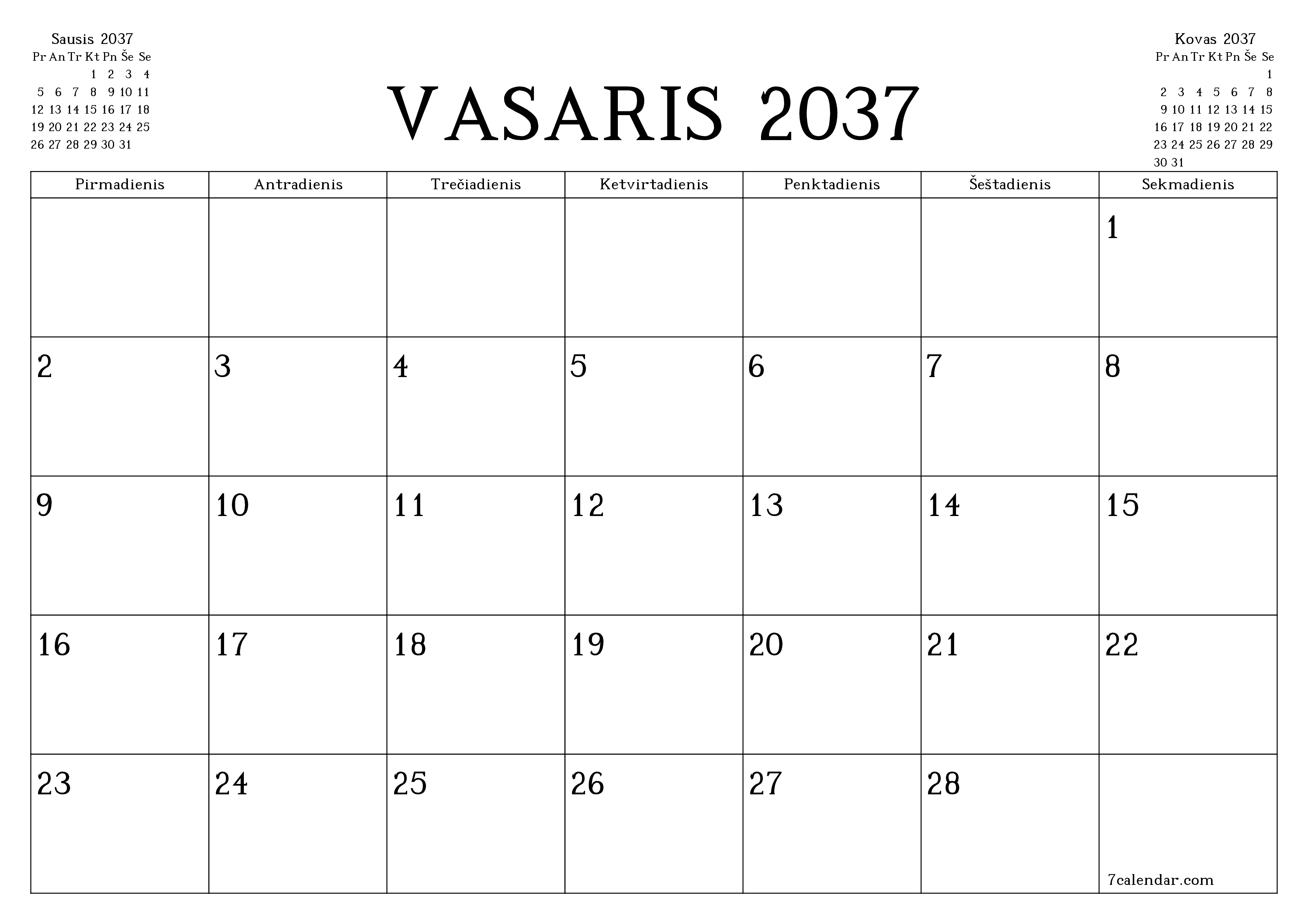 Ištuštinti mėnesio Vasaris 2037 mėnesio planavimo priemonę su užrašais, išsaugoti ir atsispausdinti PDF formate PNG Lithuanian