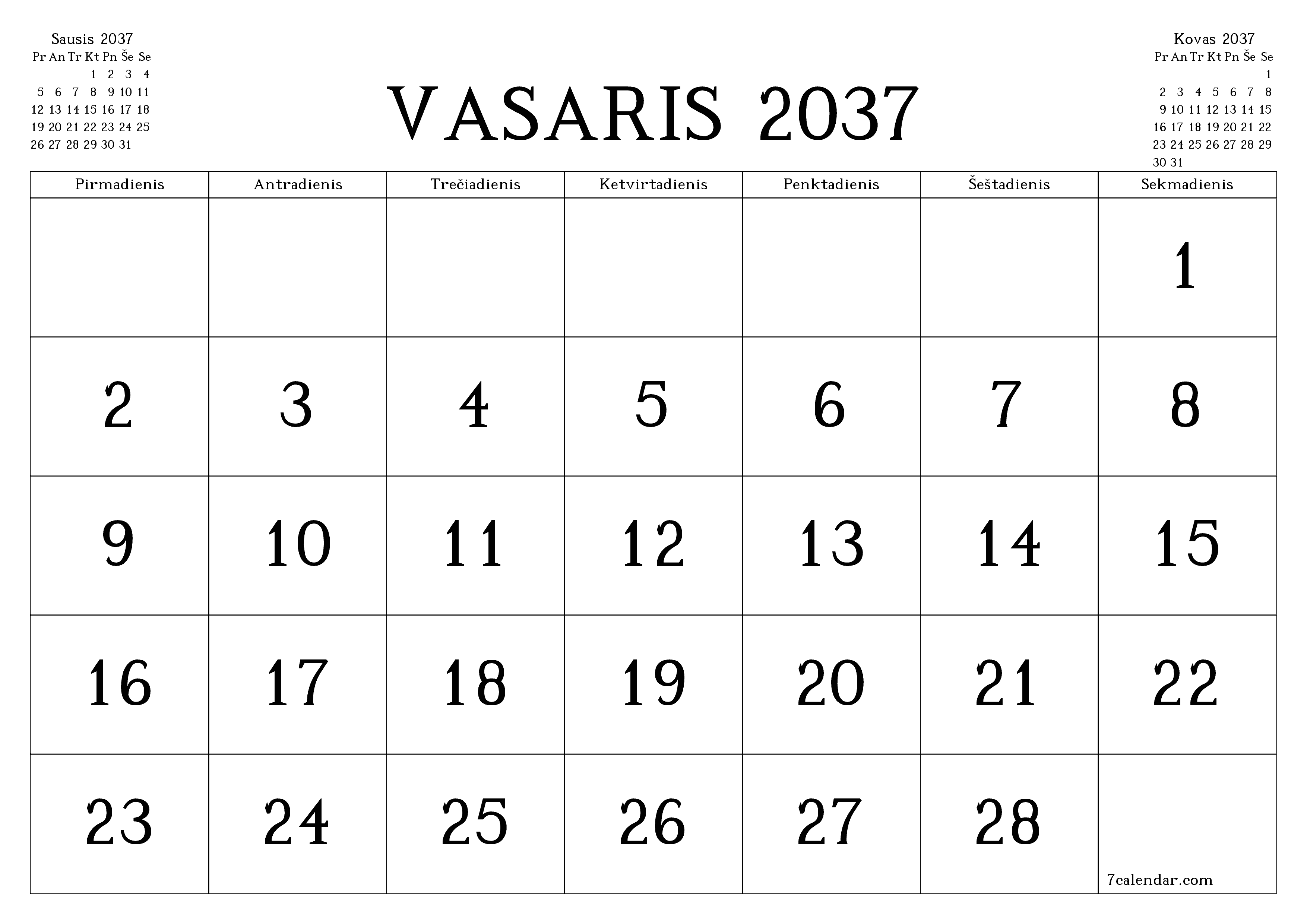 Ištuštinti mėnesio Vasaris 2037 mėnesio planavimo priemonę su užrašais, išsaugoti ir atsispausdinti PDF formate PNG Lithuanian