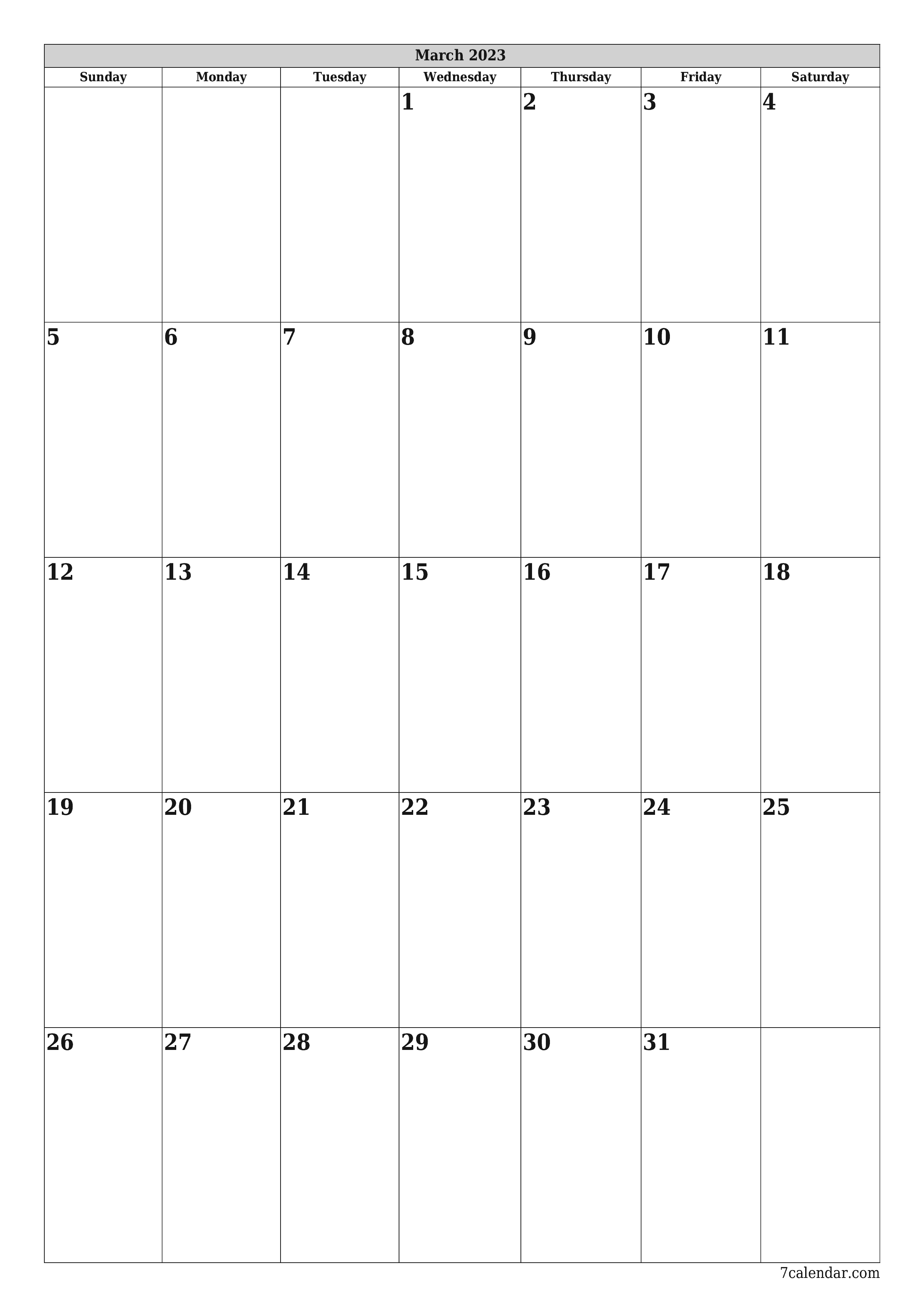 Blank calendar March 2023