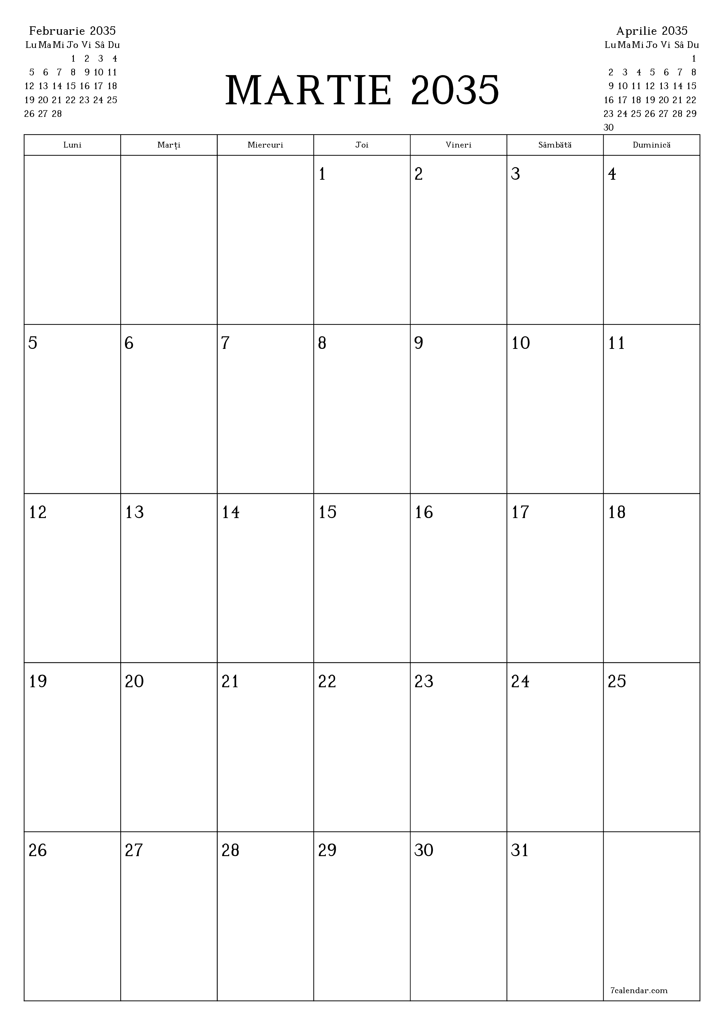 imprimabil de perete șablon de gratuitvertical Lunar planificator calendar Martie (Mar) 2035