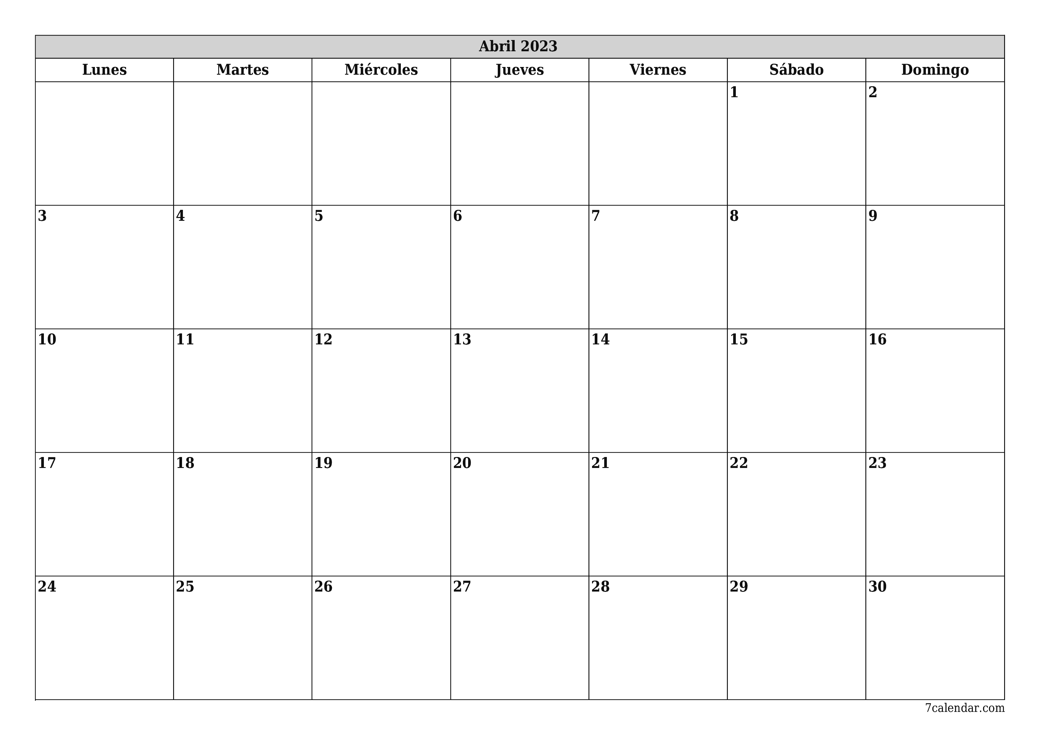 Mes De Abril Calendario Calendarios y planificadores imprimibles Abril 2023 A4, A3 a PDF y PNG -  7calendar