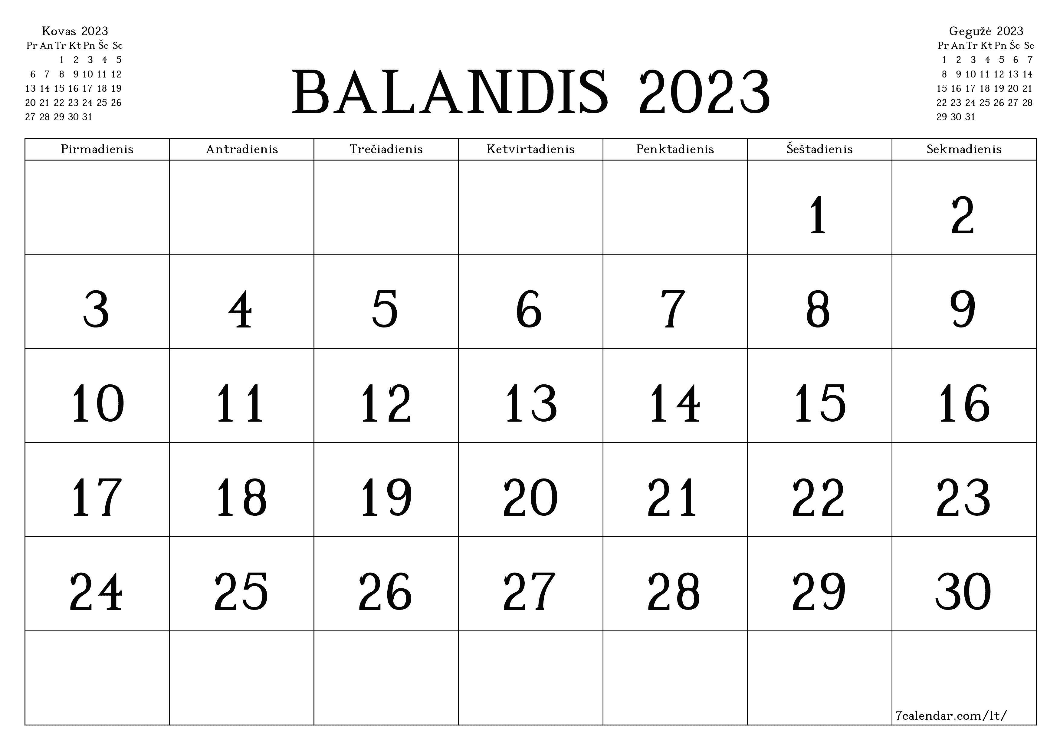 Ištuštinti mėnesio Balandis 2023 mėnesio planavimo priemonę su užrašais, išsaugoti ir atsispausdinti PDF formate PNG Lithuanian