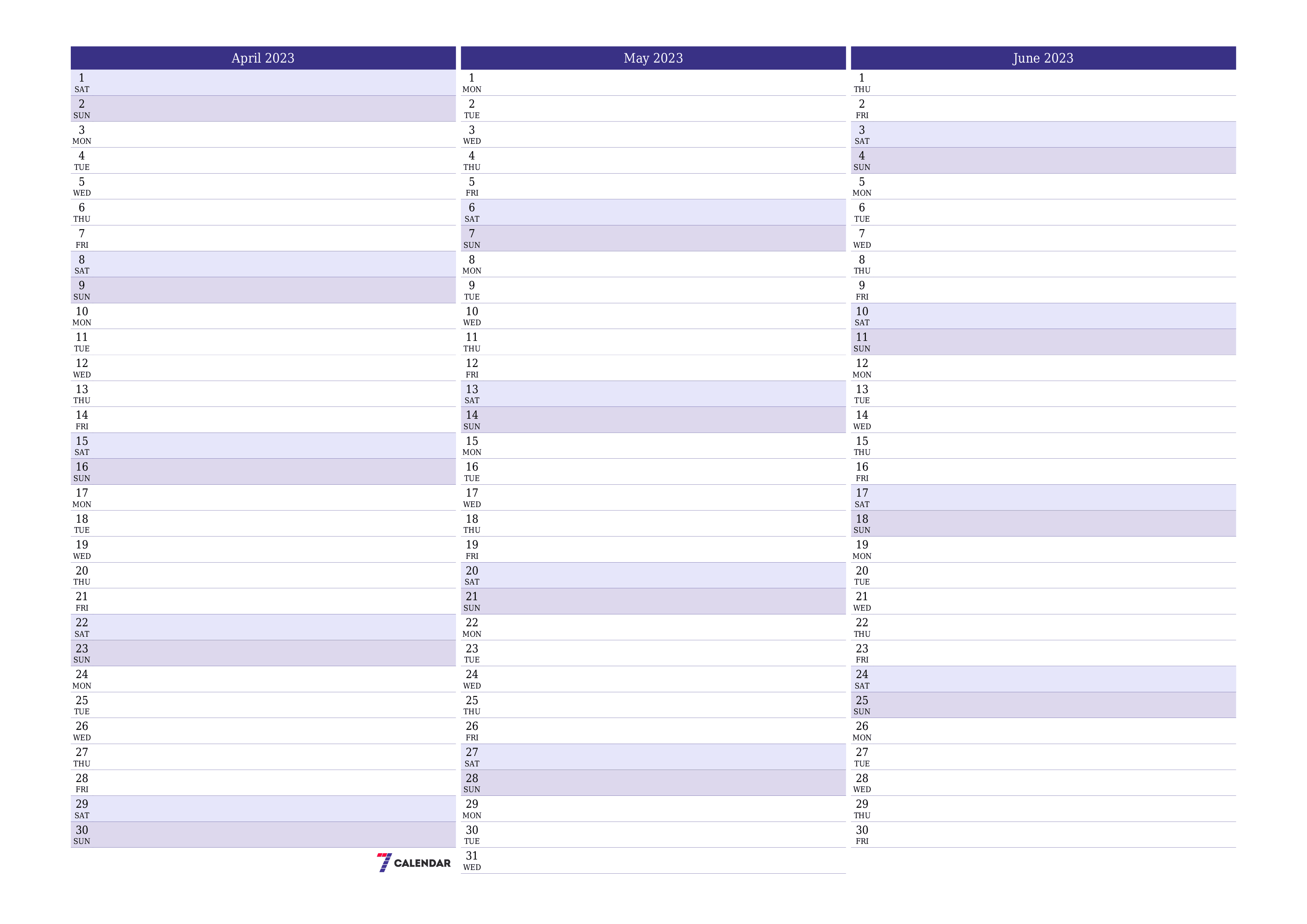 Blank calendar April 2023