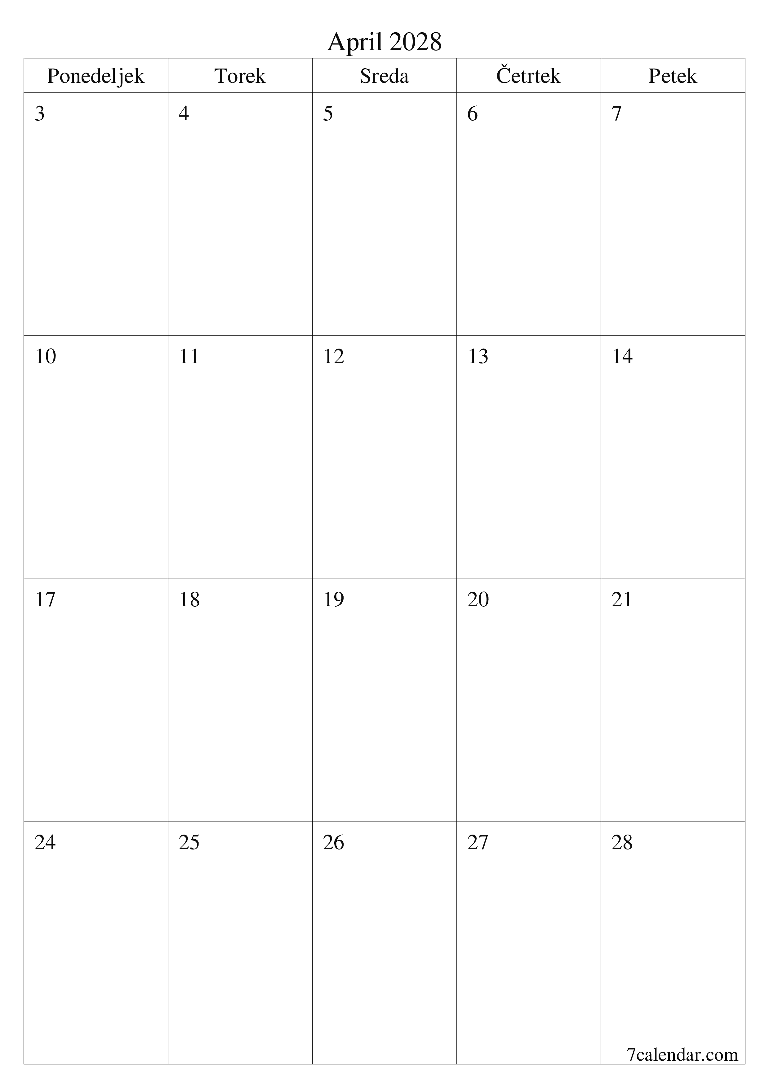 natisljiv stenski ska predloga brezplačni vertical Mesečno jadralno letalo koledar April (Apr) 2028
