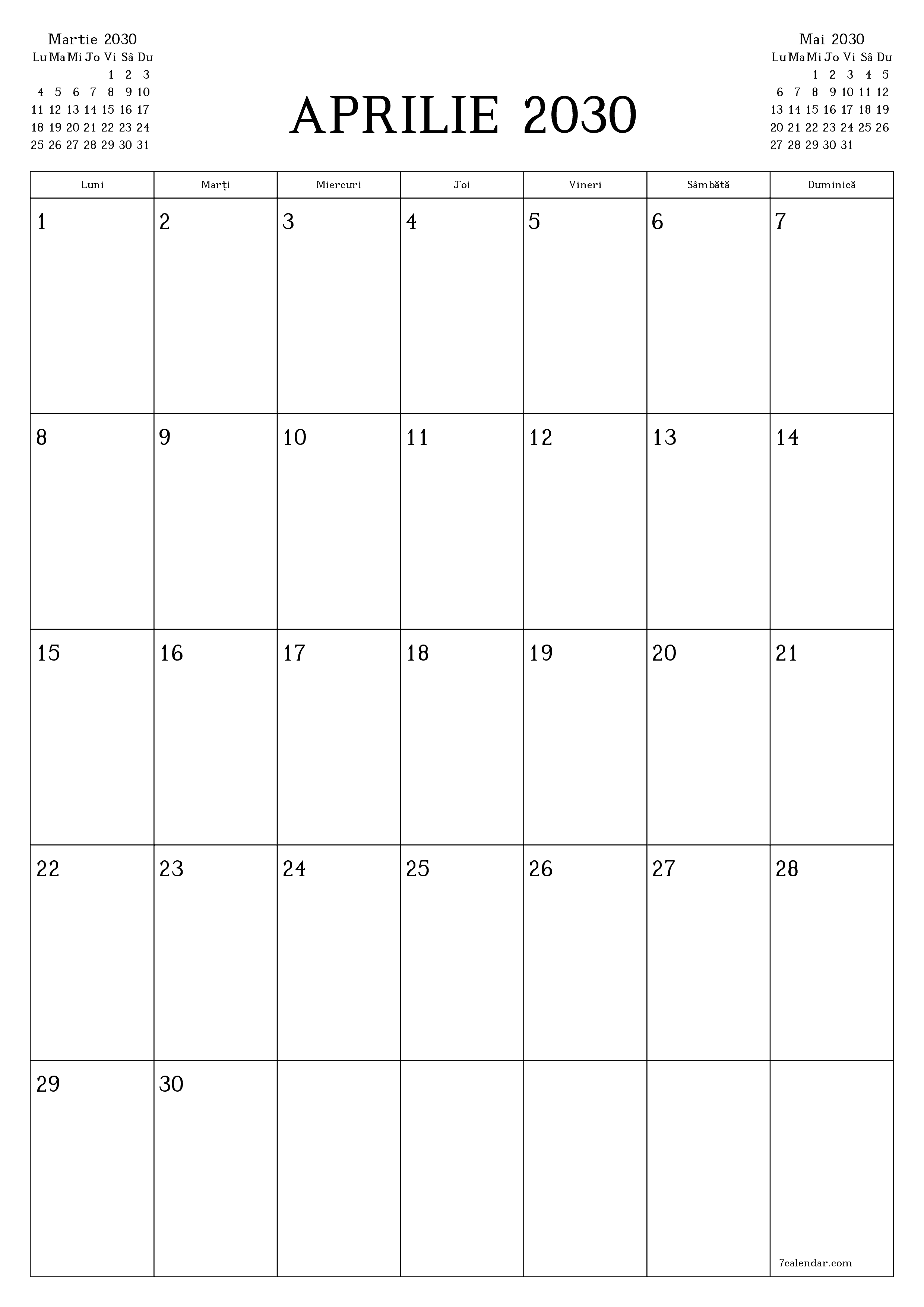  imprimabil de perete șablon de gratuitvertical Lunar planificator calendar Aprilie (Apr) 2030