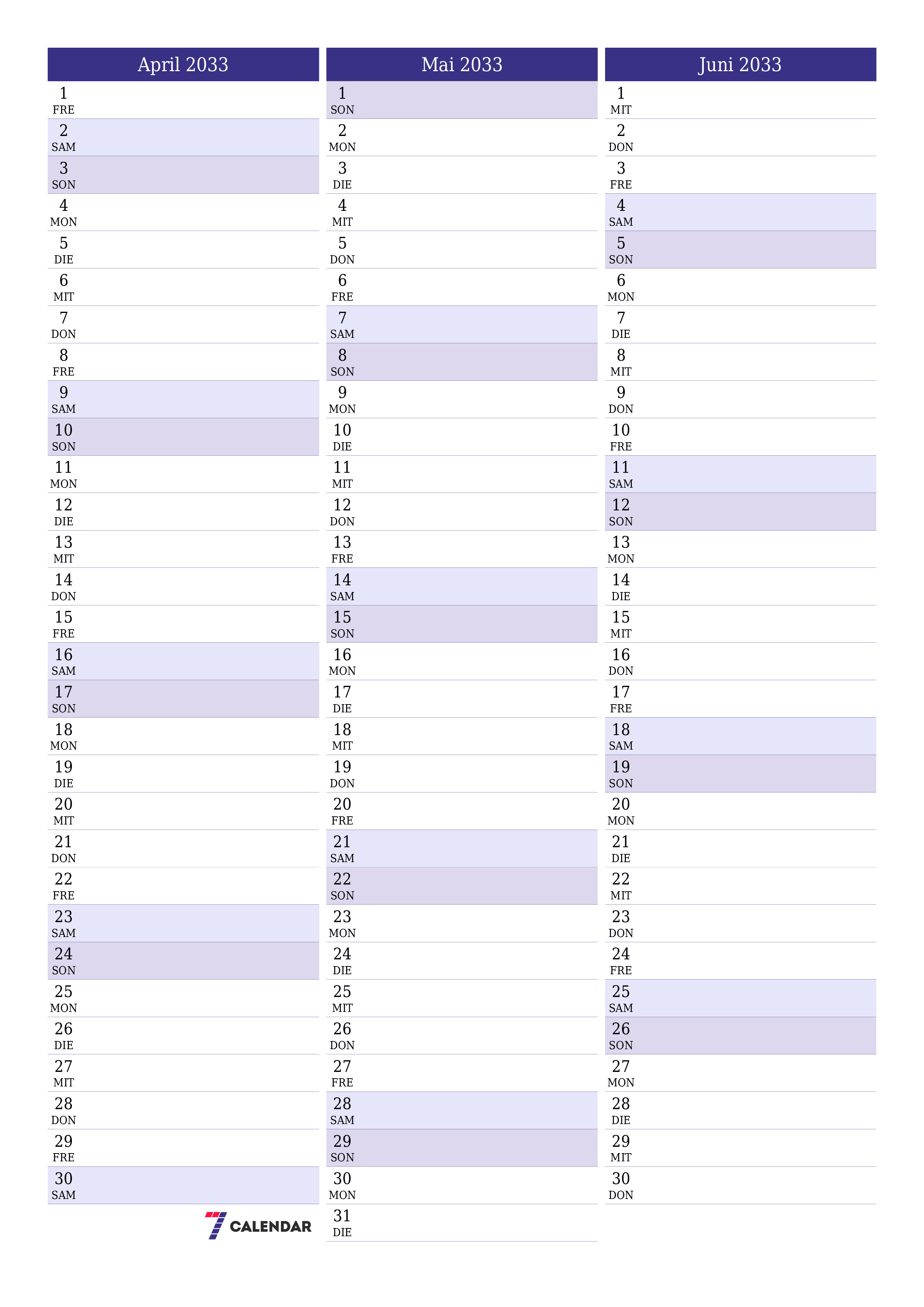  zum Ausdrucken Wandkalender vorlage kostenloser vertikal Monatlich Planer Kalender April (Apr) 2033