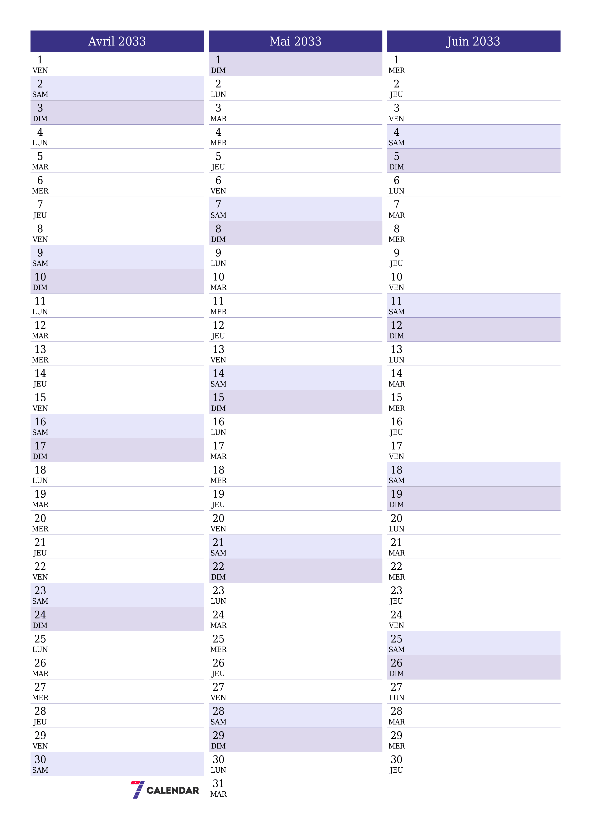  imprimable mural modèle de gratuitverticale Mensuel planificateur calendrier Avril (Avr) 2033