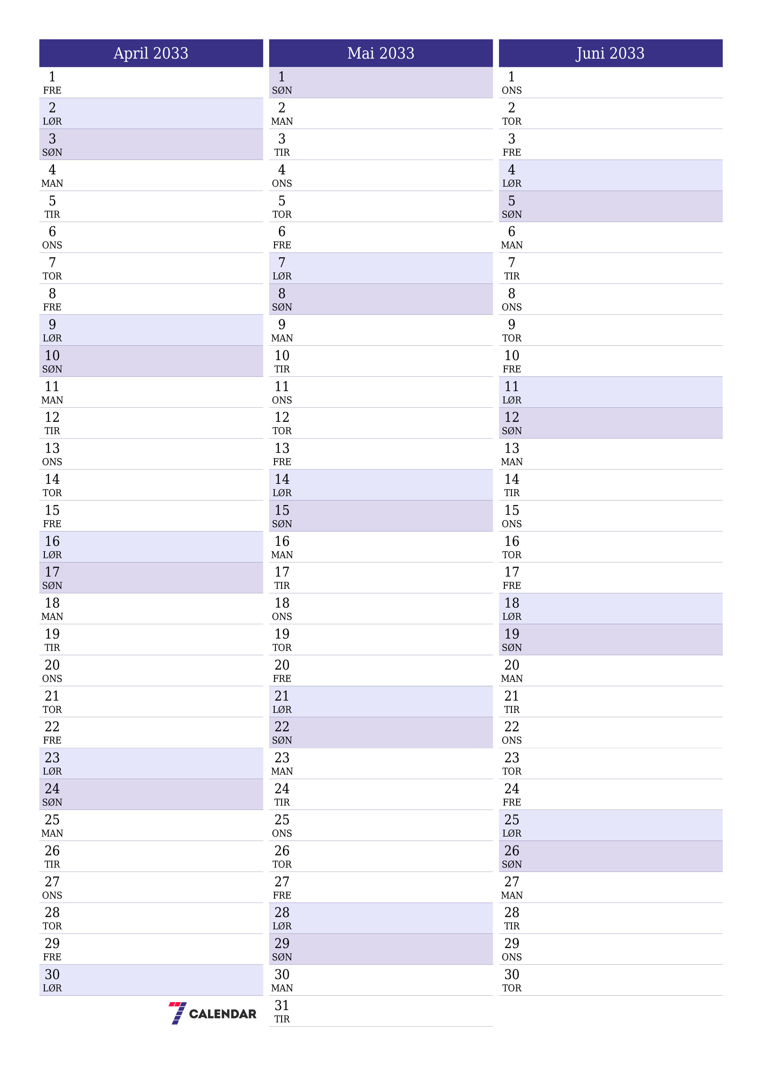 utskrivbar vegg mal gratis vertikal Månedlig planlegger kalender April (Apr) 2033