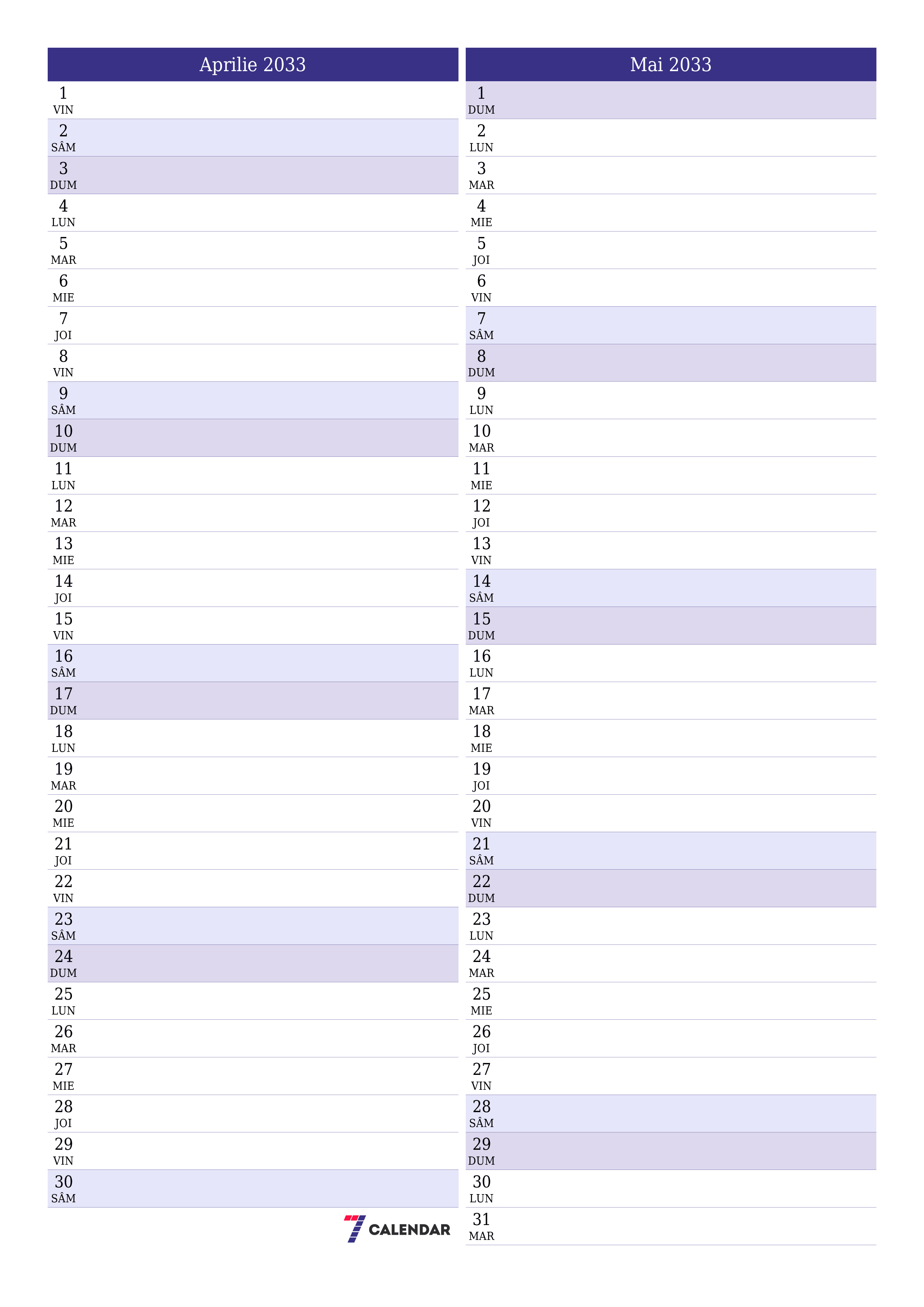  imprimabil de perete șablon de gratuitvertical Lunar planificator calendar Aprilie (Apr) 2033