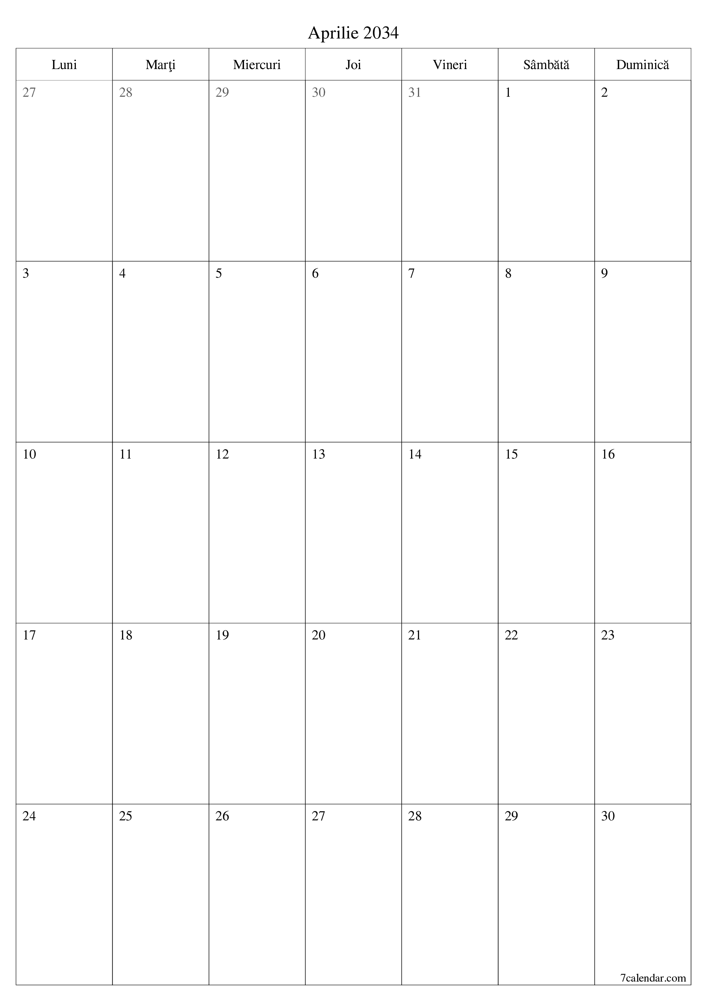  imprimabil de perete șablon de gratuitvertical Lunar planificator calendar Aprilie (Apr) 2034
