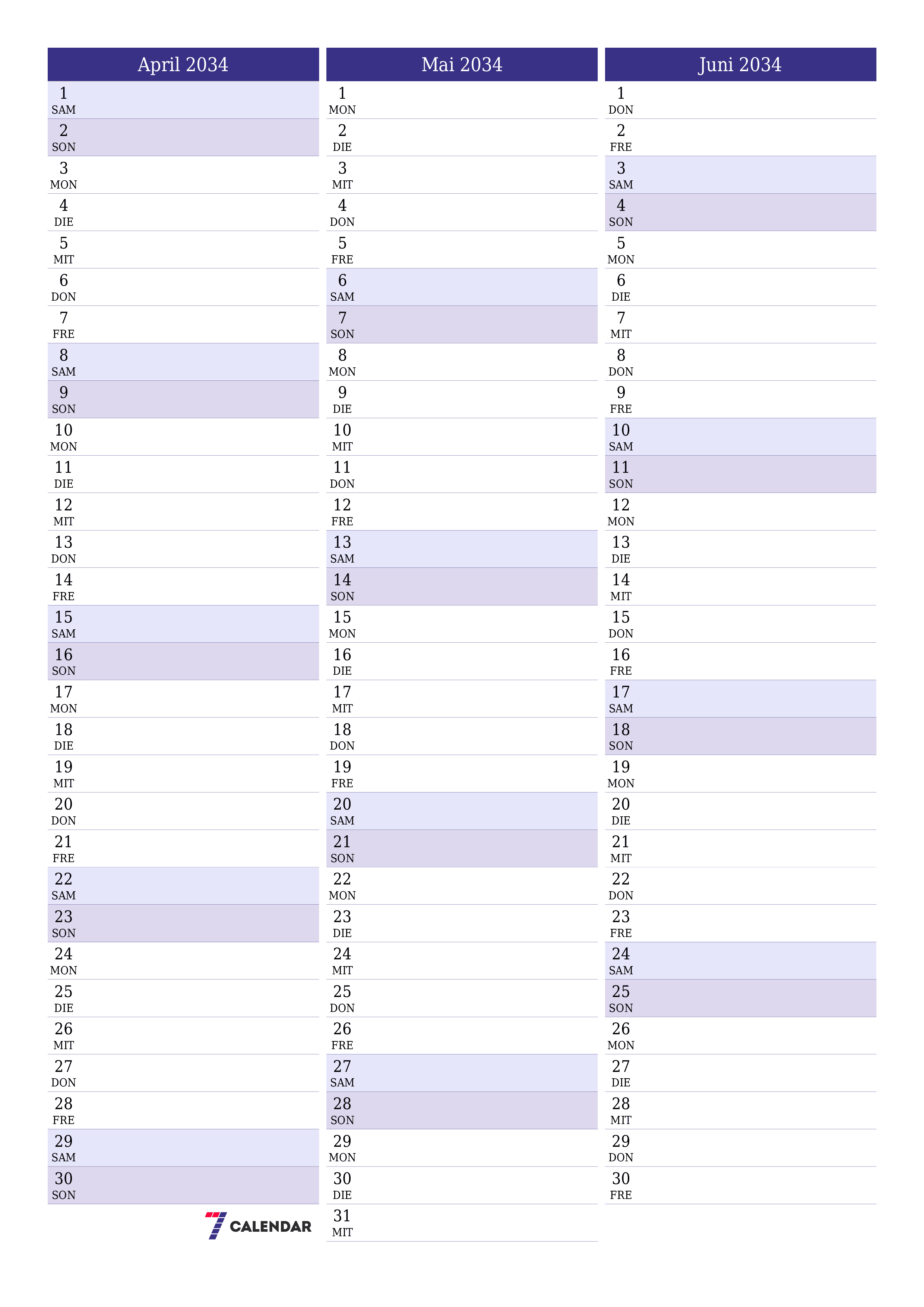  zum Ausdrucken Wandkalender vorlage kostenloser vertikal Monatlich Planer Kalender April (Apr) 2034