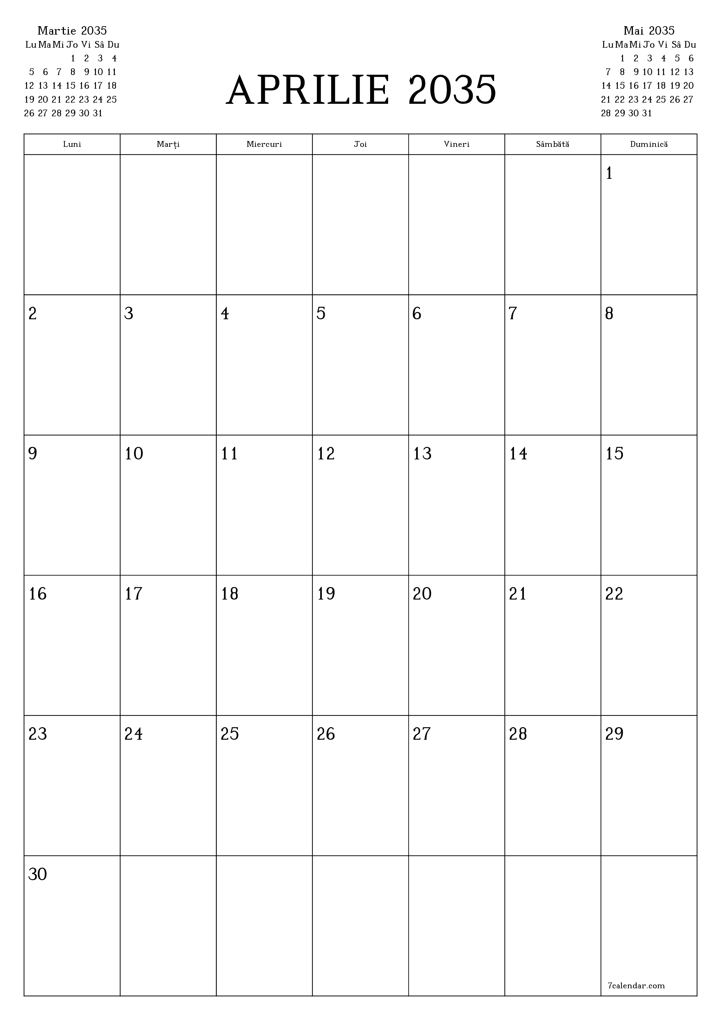 imprimabil de perete șablon de gratuitvertical Lunar planificator calendar Aprilie (Apr) 2035