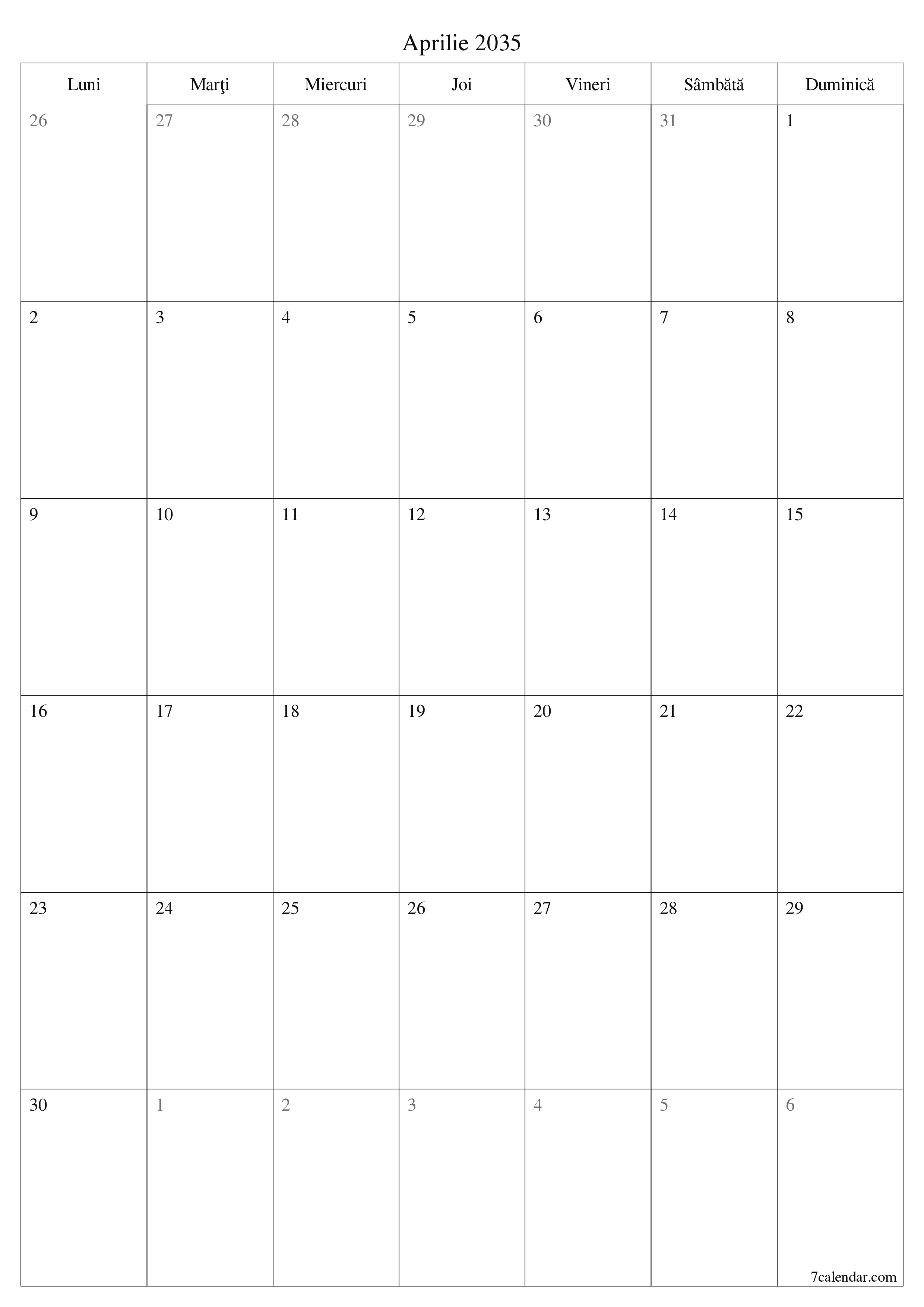  imprimabil de perete șablon de gratuitvertical Lunar planificator calendar Aprilie (Apr) 2035