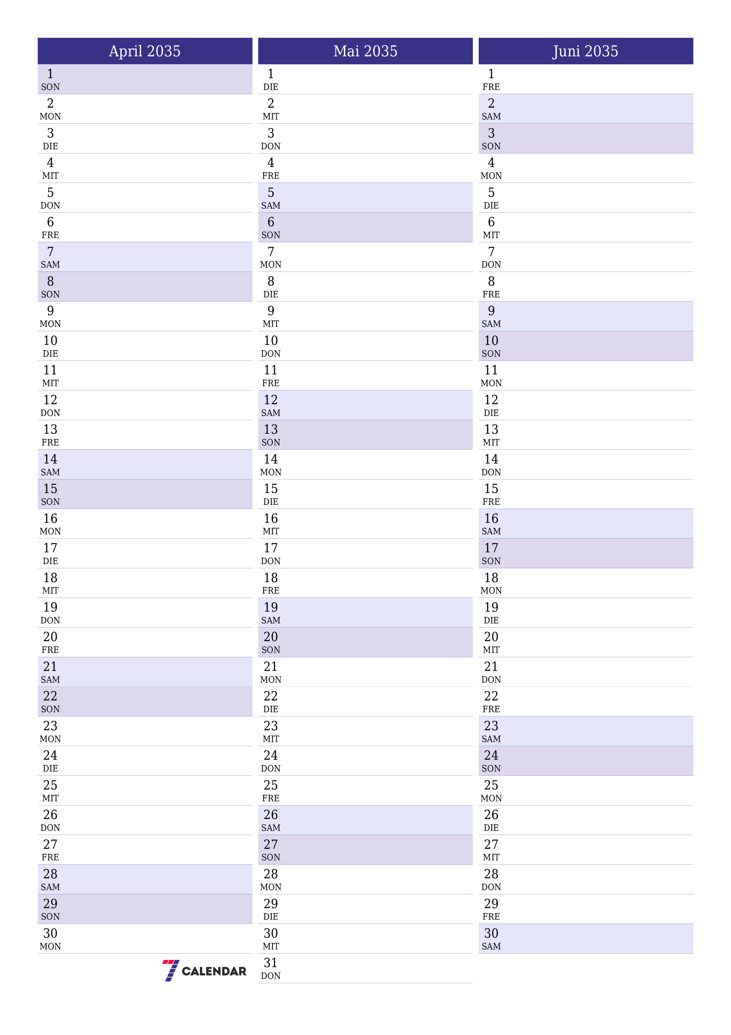  zum Ausdrucken Wandkalender vorlage kostenloser vertikal Monatlich Planer Kalender April (Apr) 2035