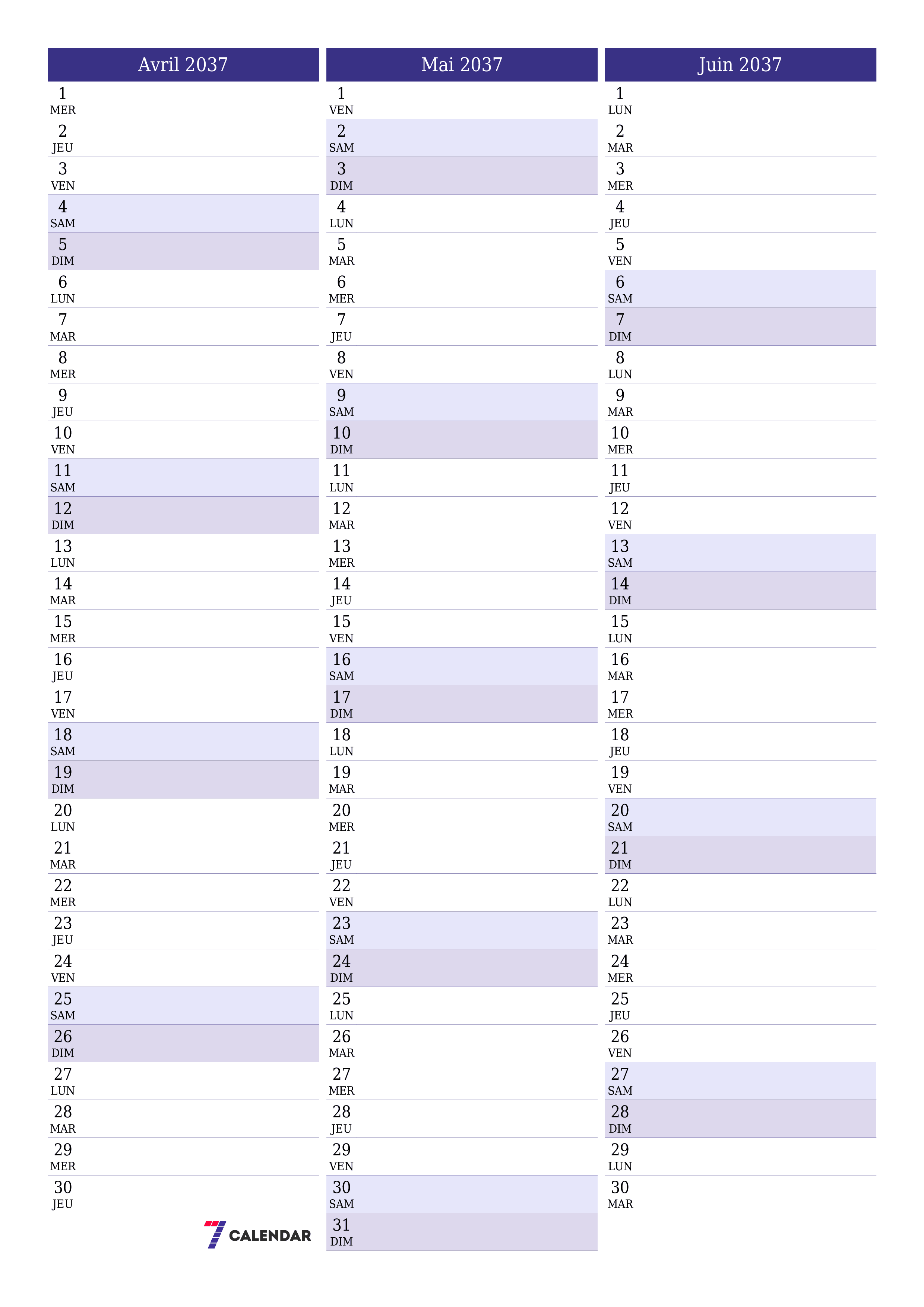  imprimable mural modèle de gratuitverticale Mensuel planificateur calendrier Avril (Avr) 2037