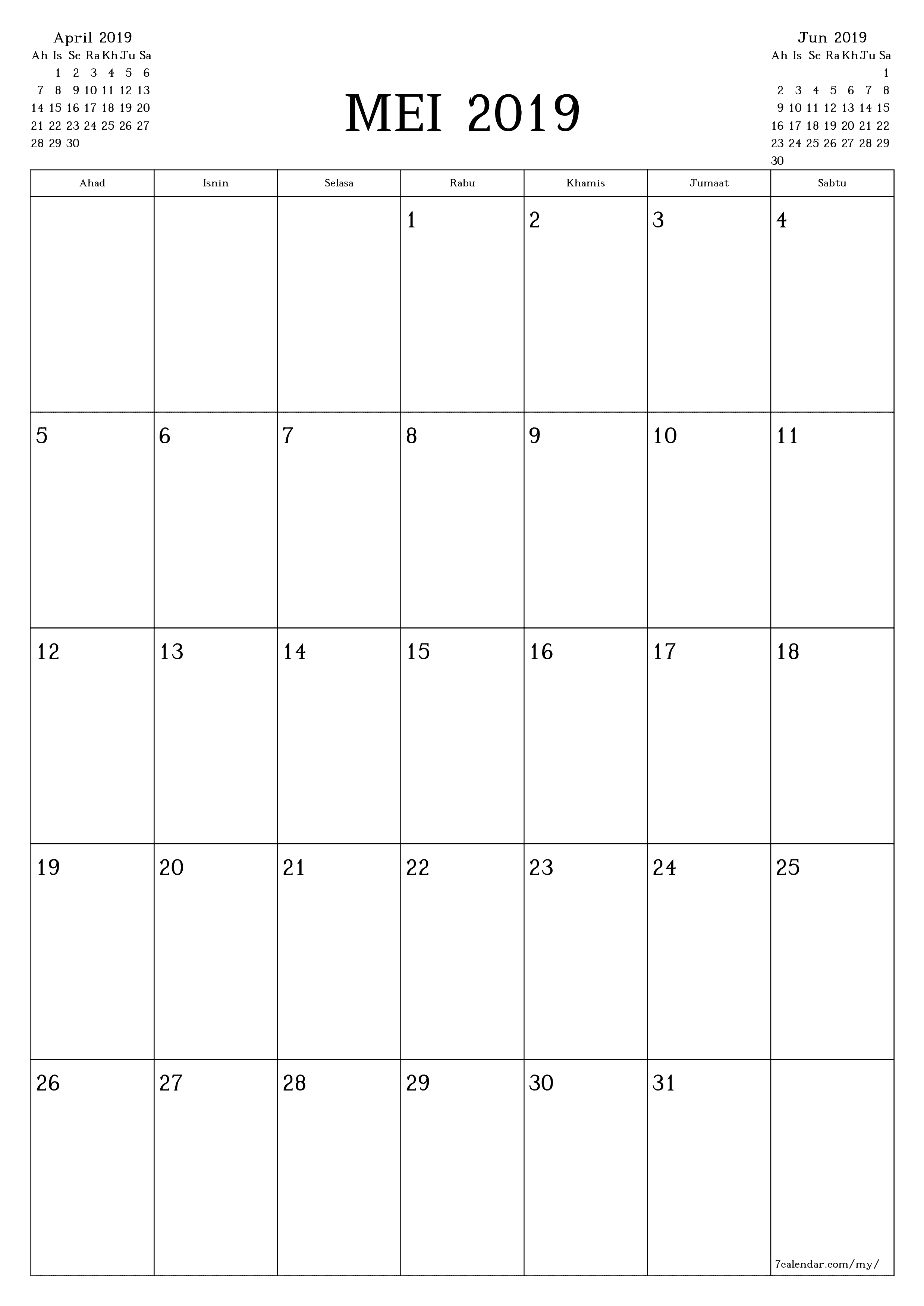  boleh cetak dinding templat percumamenegak Bulanan perancang kalendar Mei (Mei) 2019