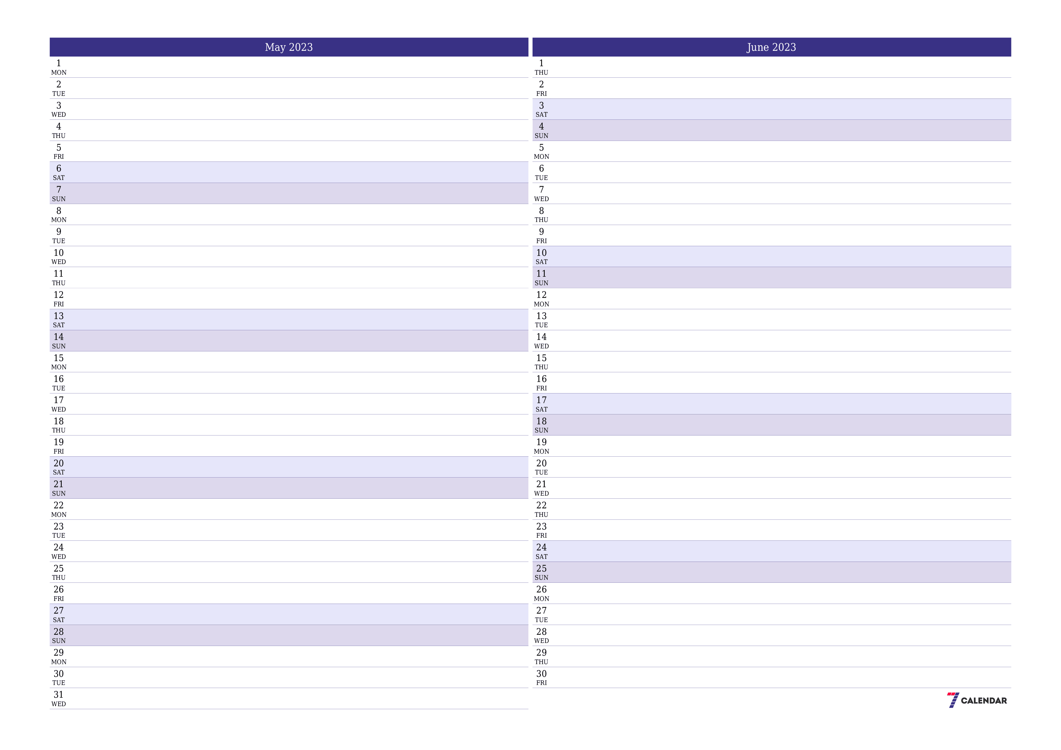 Blank calendar May 2023