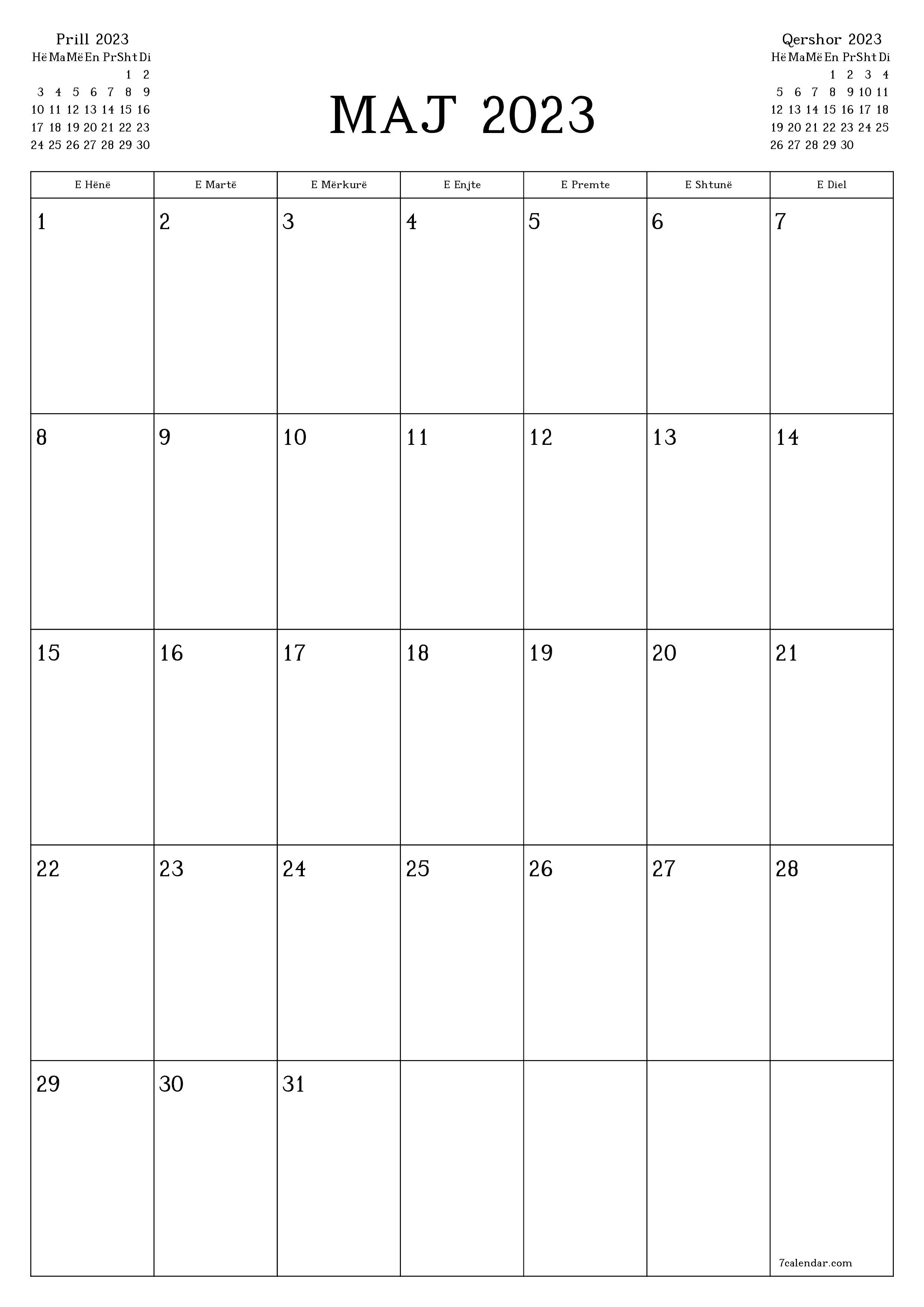  i printueshëm muri shabllon falasvertikale mujore planifikues kalendar Maj (Maj) 2023