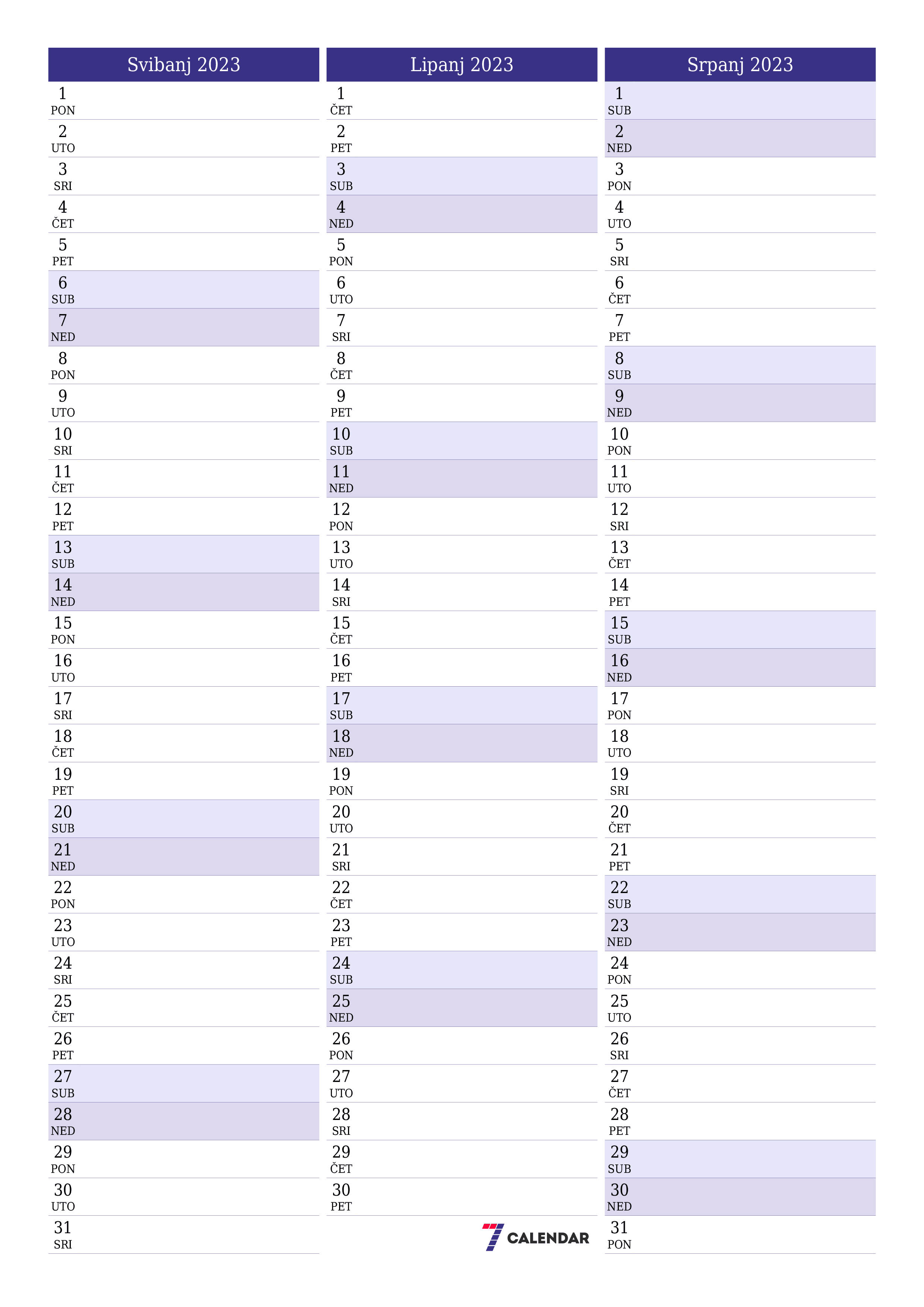 Ispraznite mjesečni planer za mjesec Svibanj 2023 s bilješkama, spremite i ispišite u PDF PNG Croatian