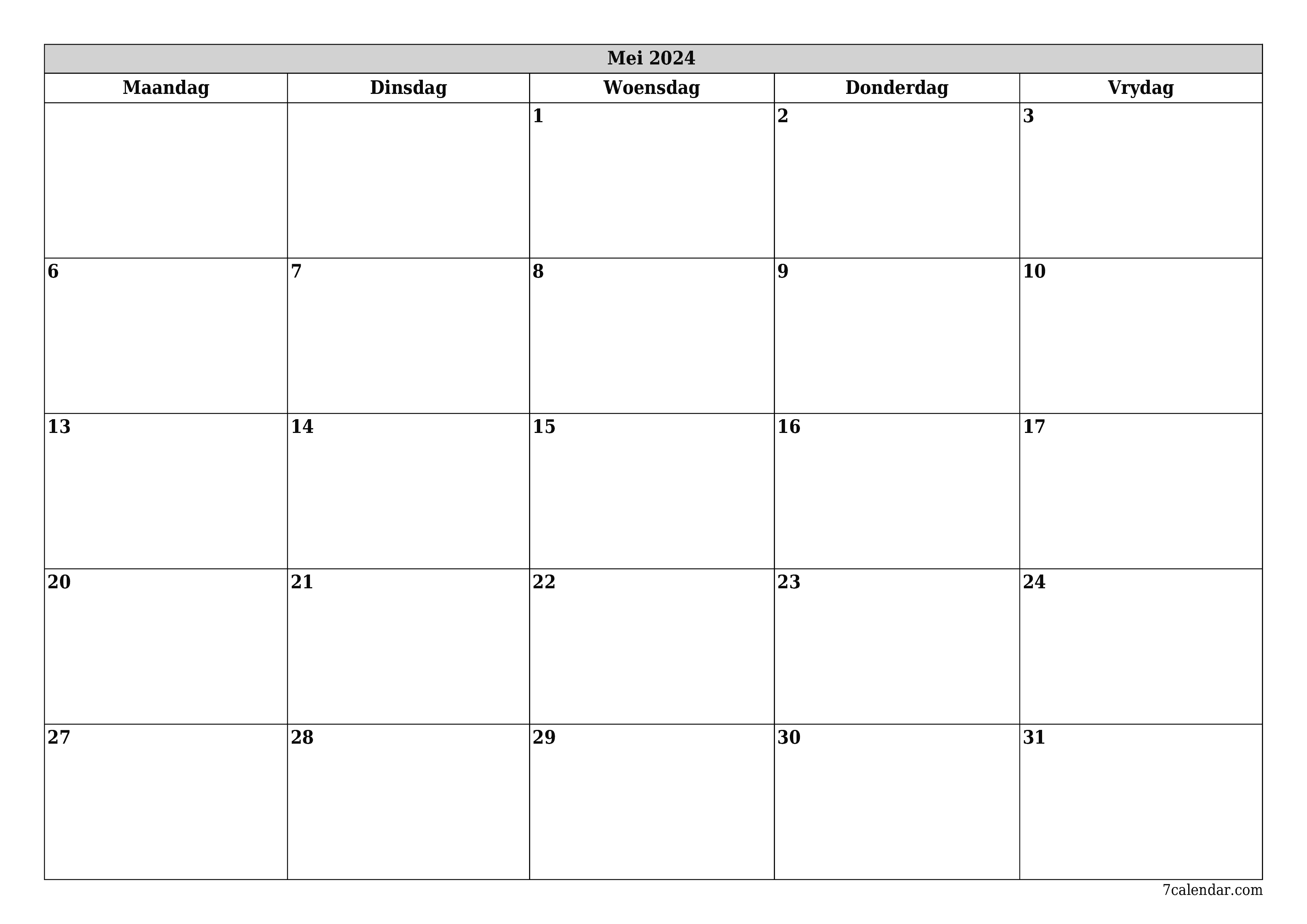 drukbare muur template gratis horisontaal Maandeliks beplanner kalender Mei (Mei) 2024