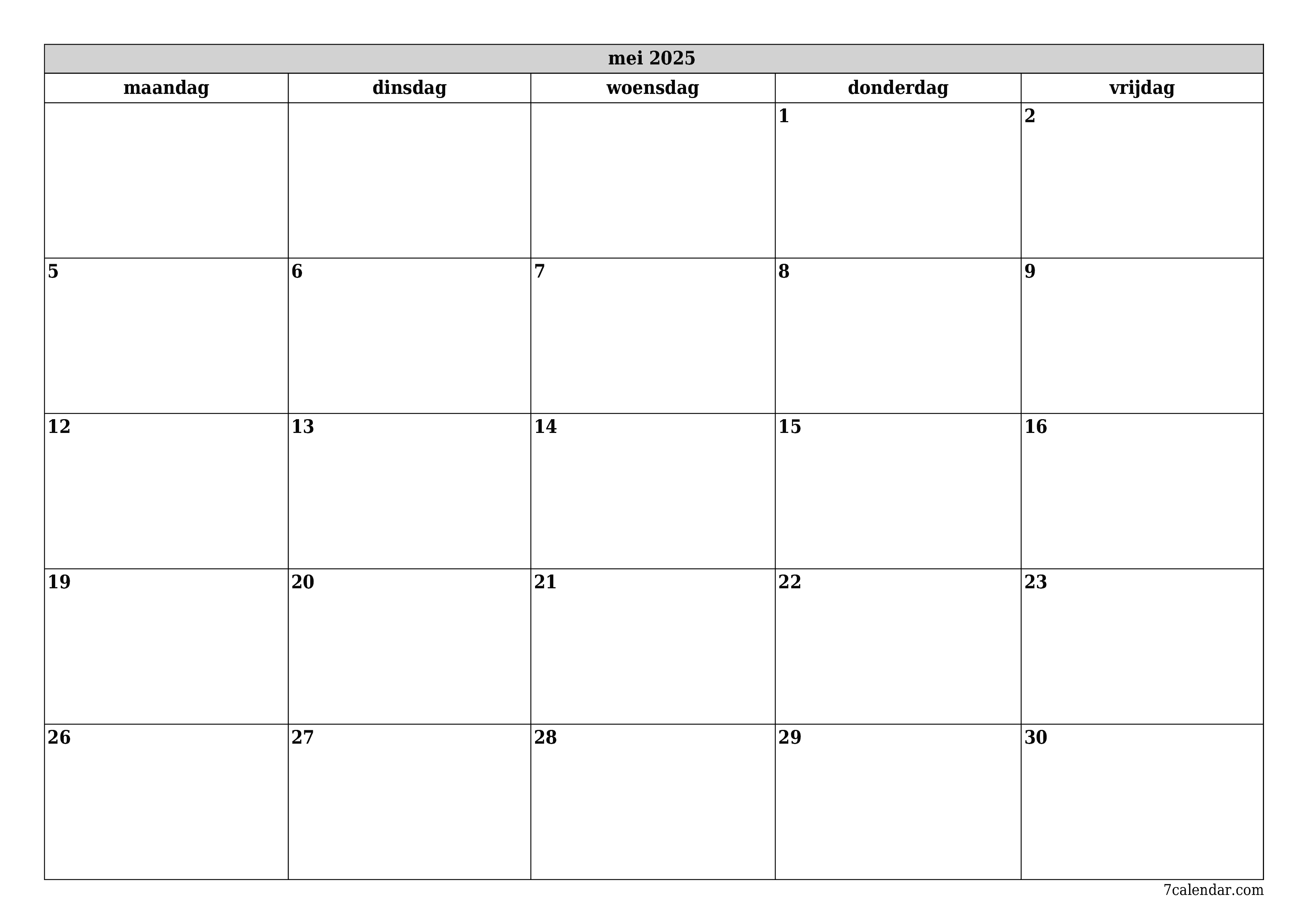 Lege maandplanner voor maand mei 2025 met notities, opslaan en afdrukken naar pdf PNG Dutch