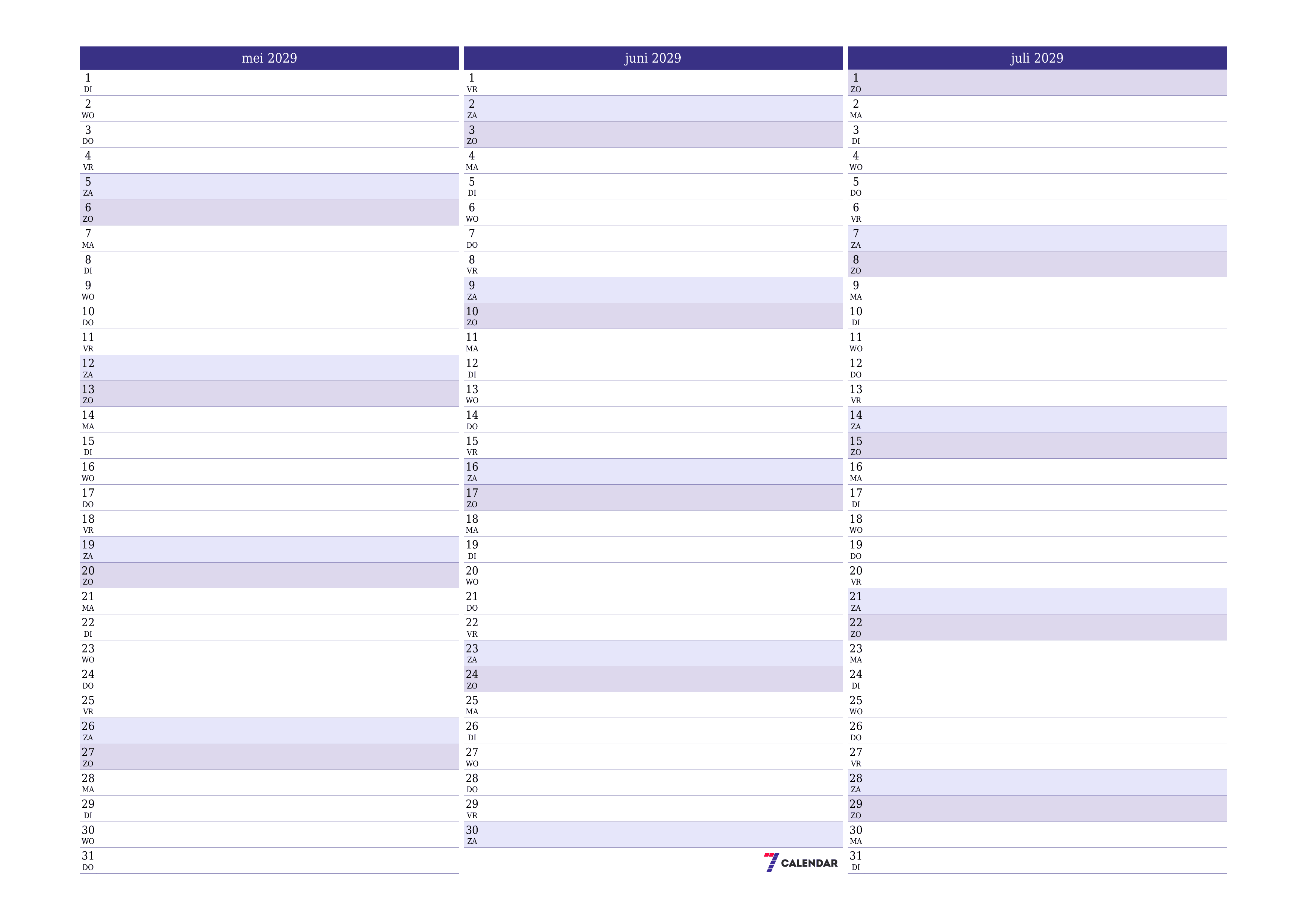Lege maandplanner voor maand mei 2029 met notities, opslaan en afdrukken naar pdf PNG Dutch