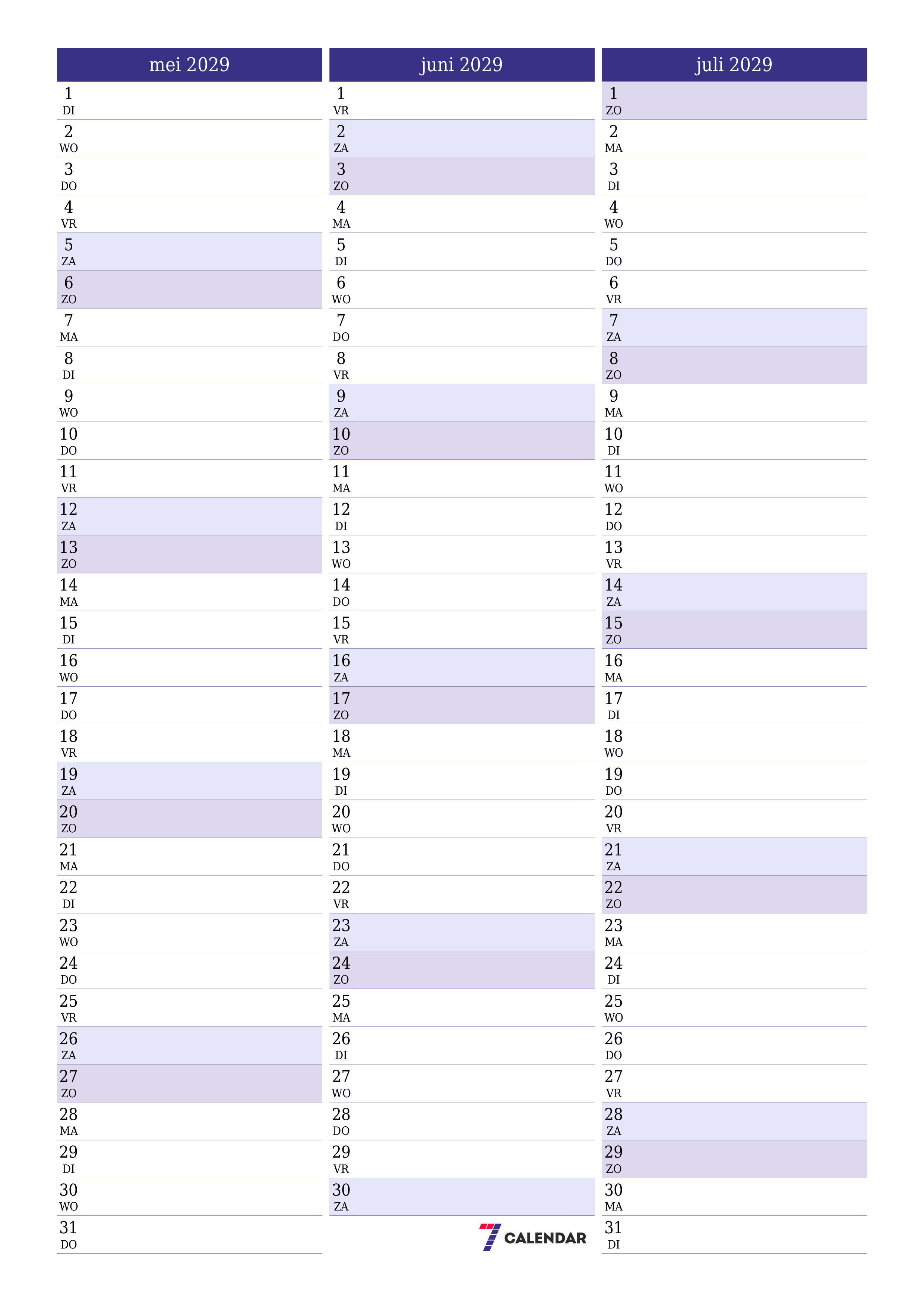 afdrukbare muur sjabloon gratis verticaal Maandelijks planner kalender mei (mei) 2029