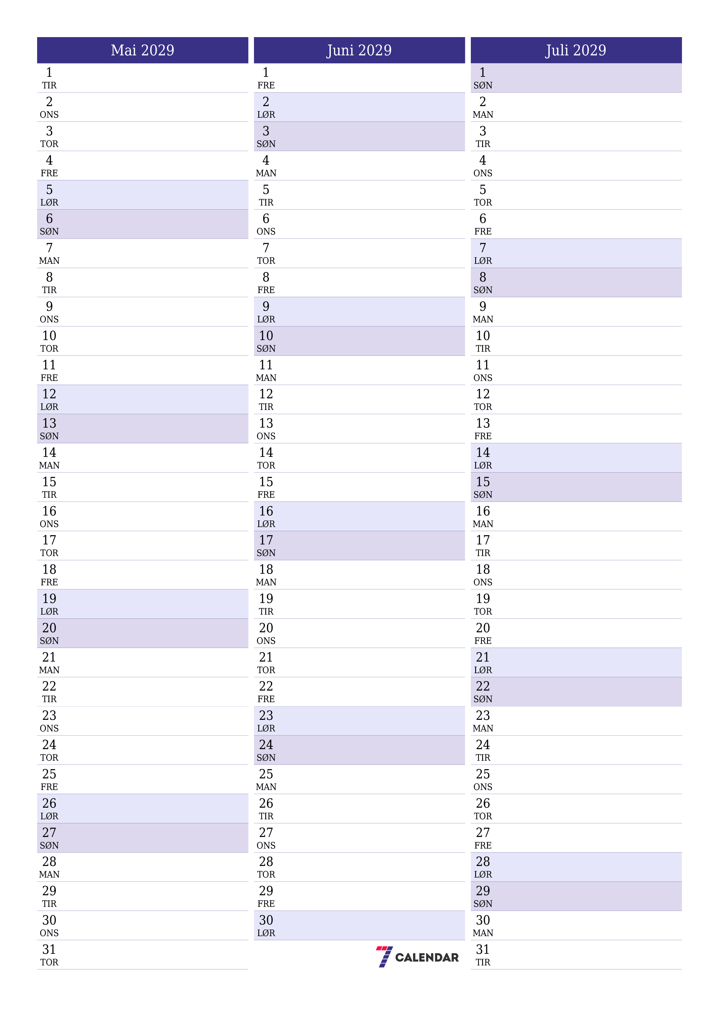 utskrivbar vegg mal gratis vertikal Månedlig planlegger kalender Mai (Mai) 2029