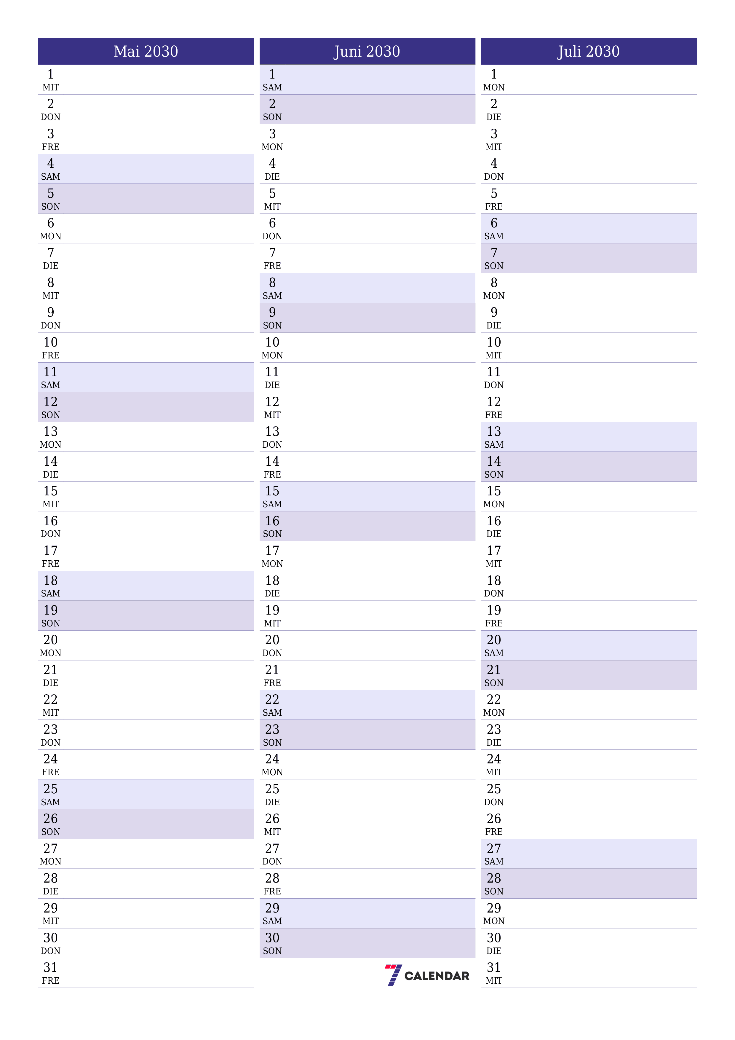  zum Ausdrucken Wandkalender vorlage kostenloser vertikal Monatlich Planer Kalender Mai (Mai) 2030