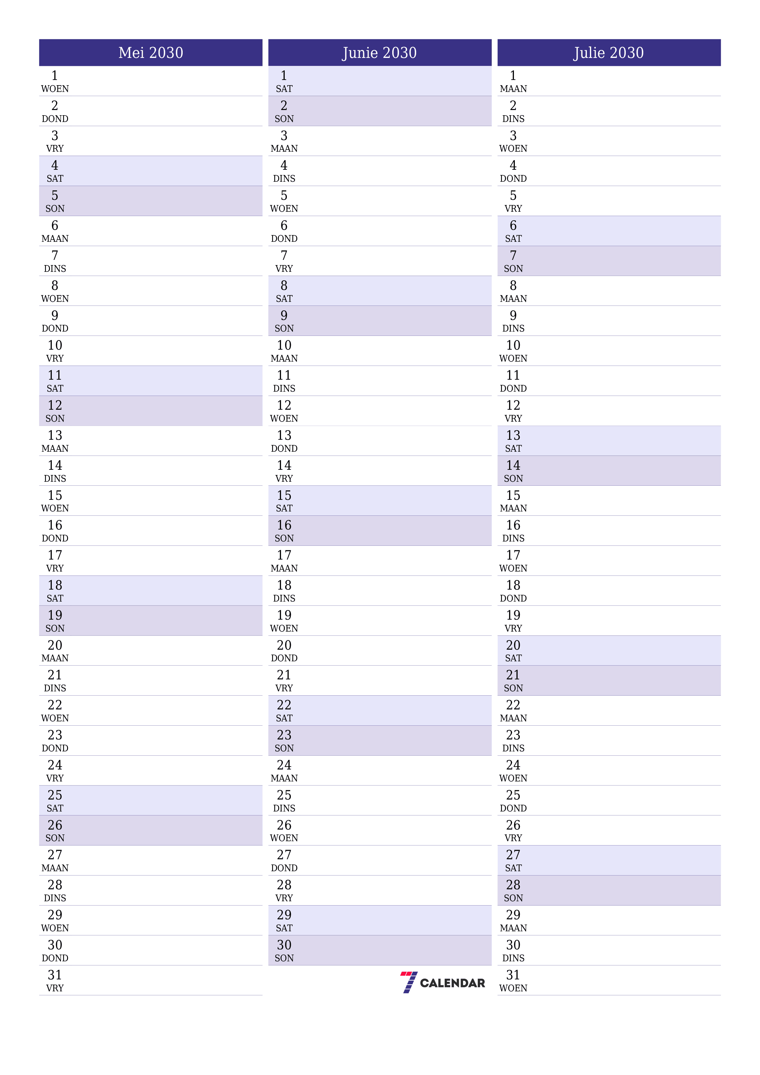 drukbare muur template gratis vertikaal Maandeliks beplanner kalender Mei (Mei) 2030