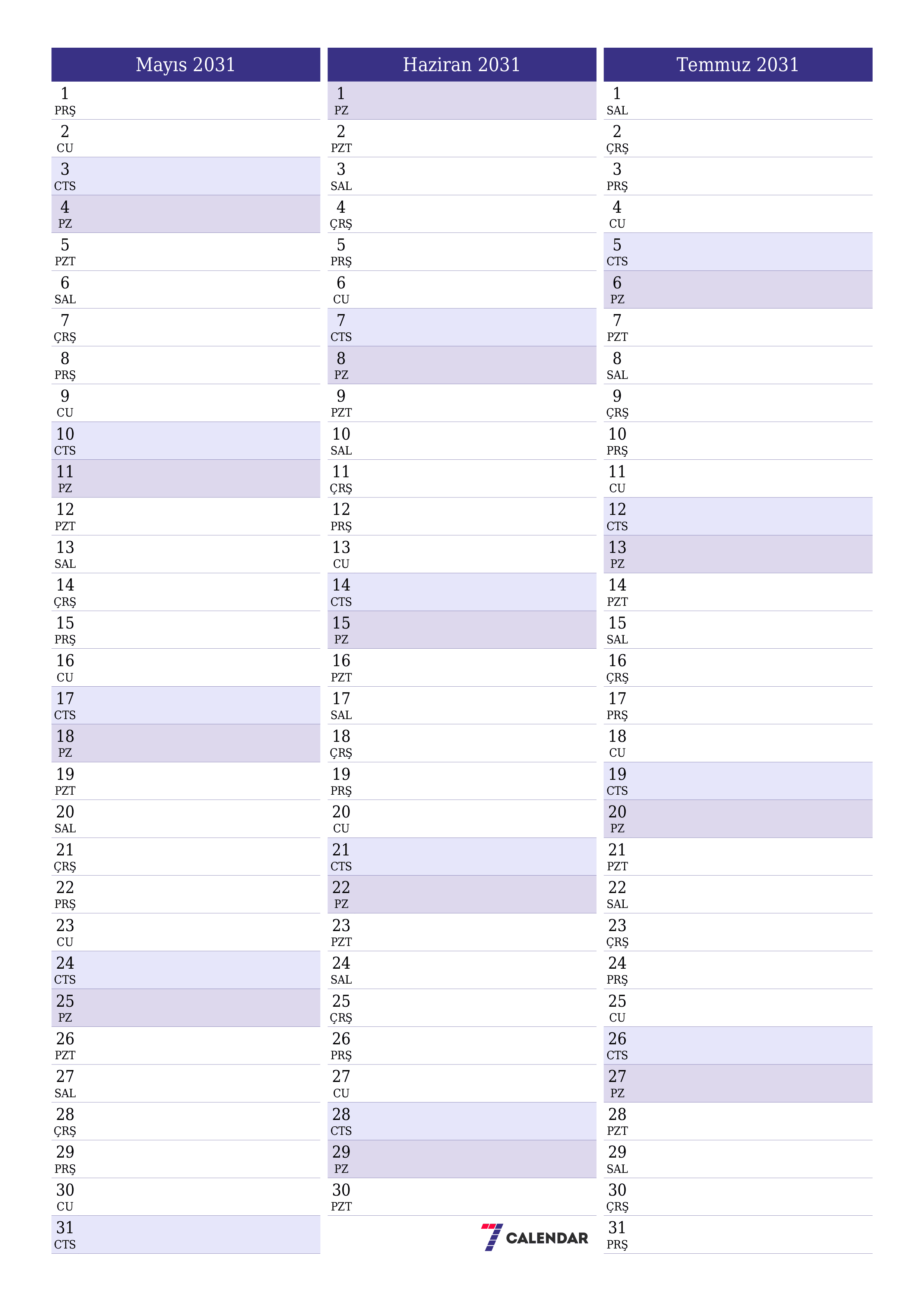 yazdırılabilir duvar i şablonu ücretsiz dikey Aylık planlayıcı takvim Mayıs (May) 2031