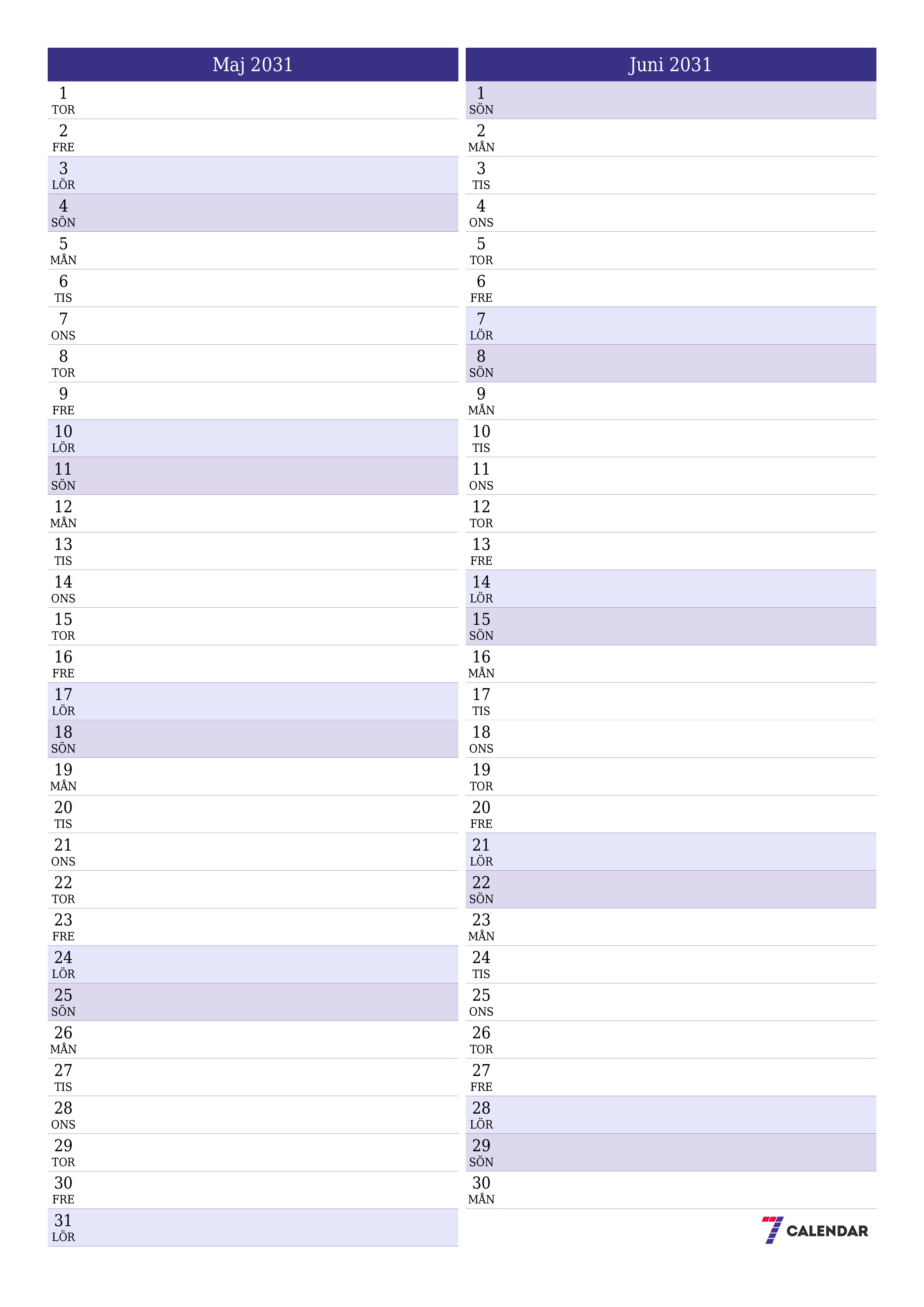 utskrivbar vägg mall gratis vertikal Månatlig planerare kalender Maj (Maj) 2031